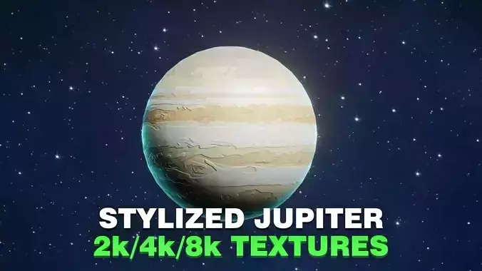 Stylized Planet Jupiter 3D Model 2k 4k 8k Textures Low-poly 3D model