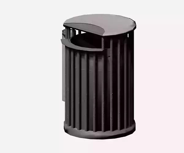 Grey circular cage trash with carrier bag and cigarette Low-poly 3D model