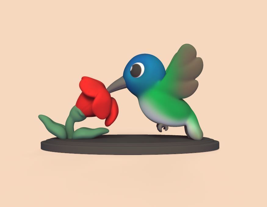 Hummingbird and Flower 3D print model_1