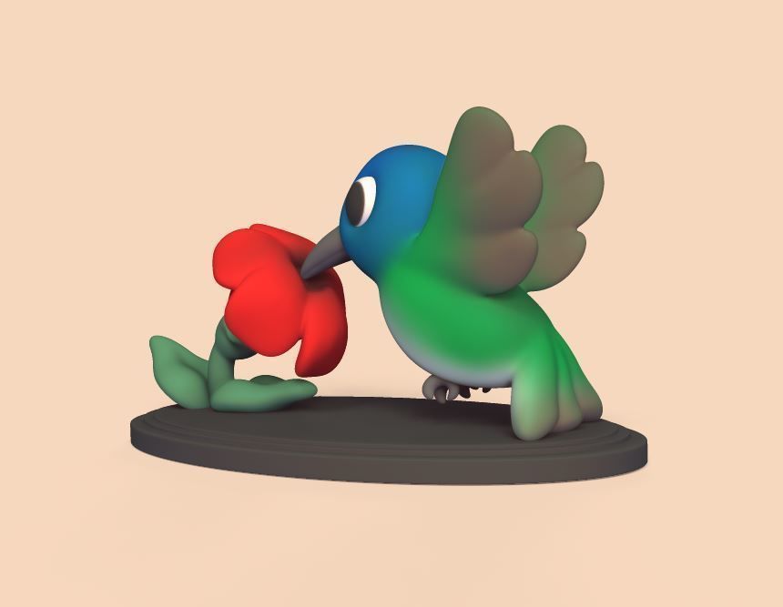Hummingbird and Flower 3D print model_3