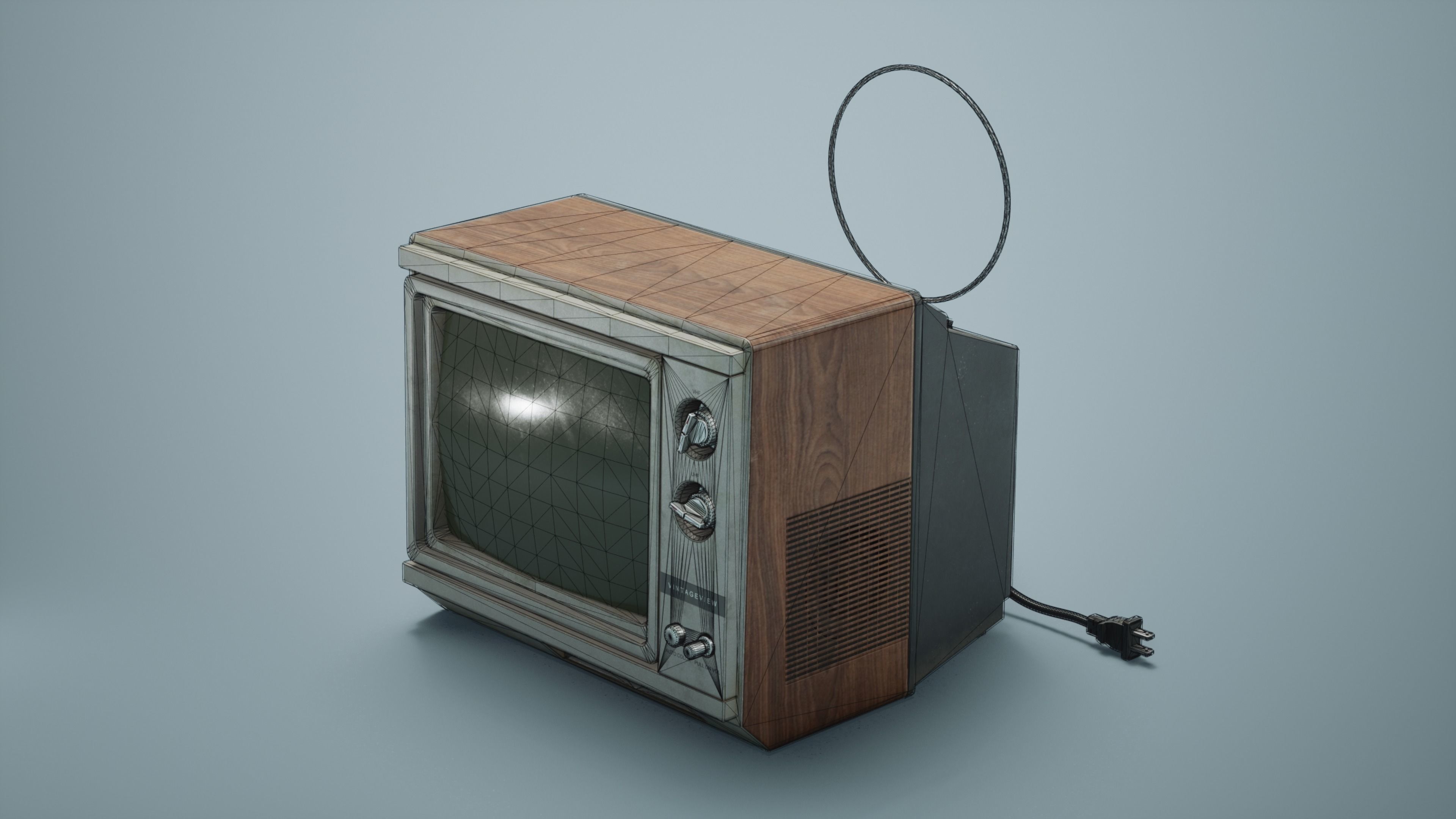 Vintage Portable CRT TV-PBR Game Ready Low-poly 3D model_4