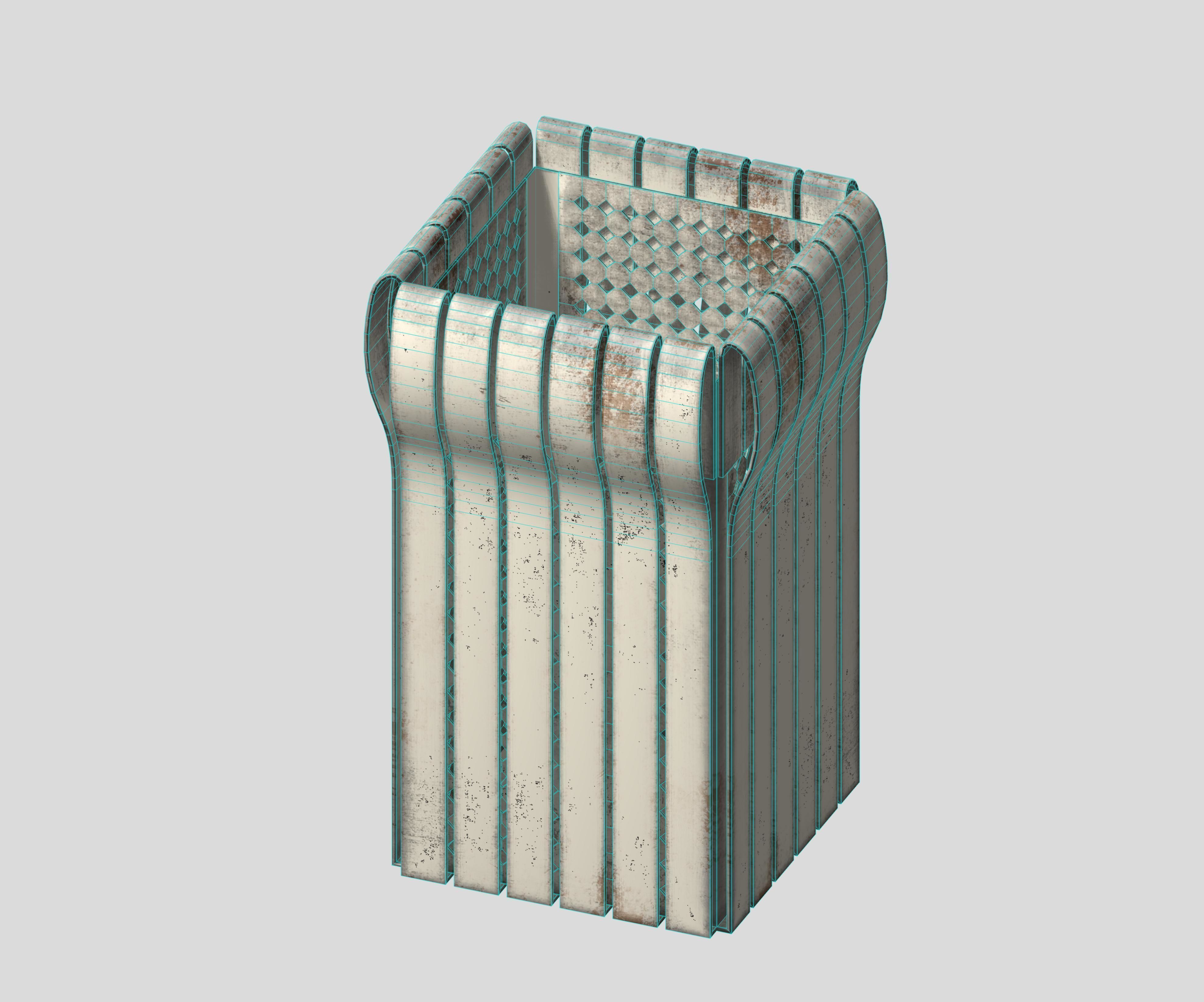 Box type open trash can with cage Low-poly 3D model_6