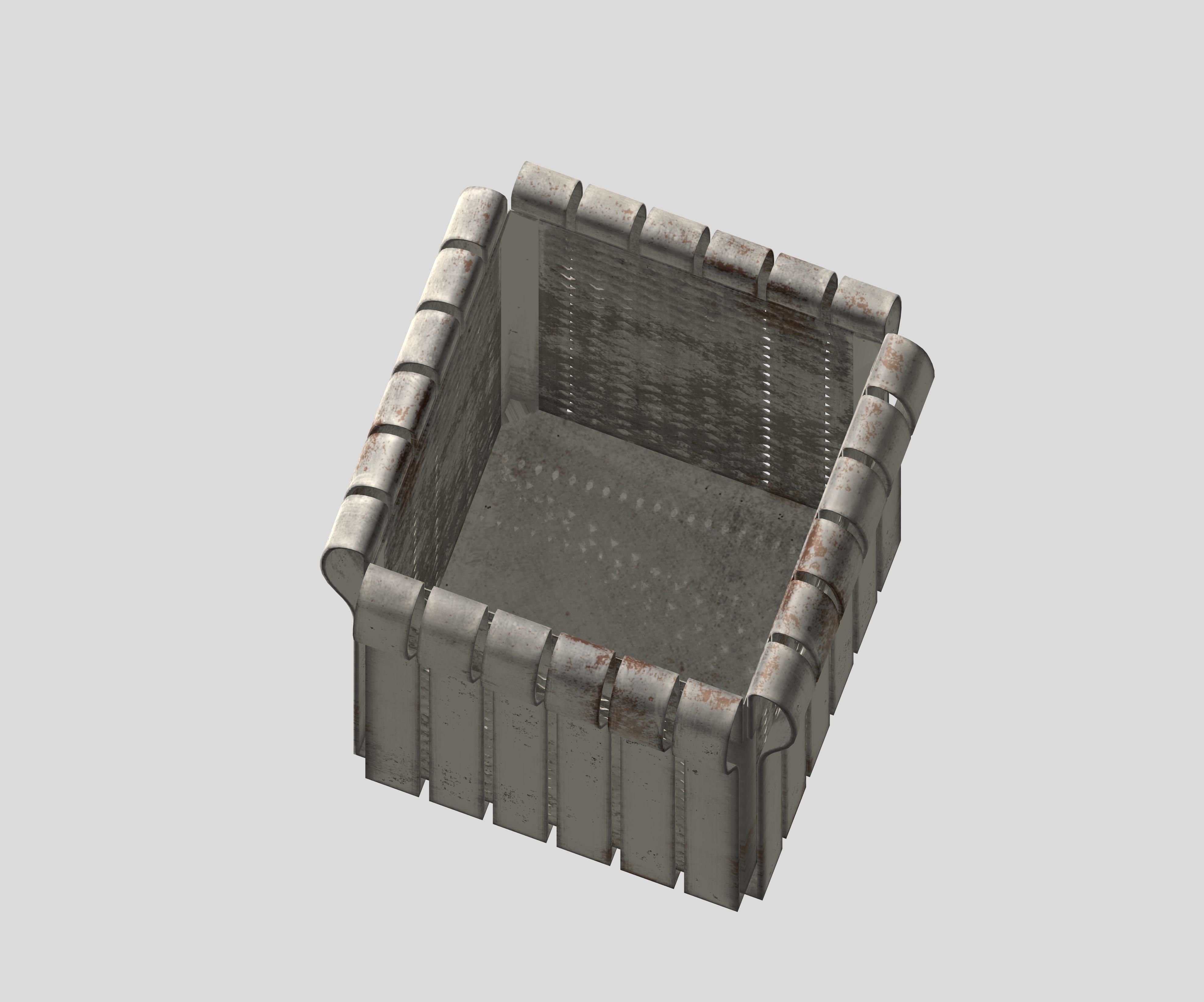 Box type open trash can with cage Low-poly 3D model_5