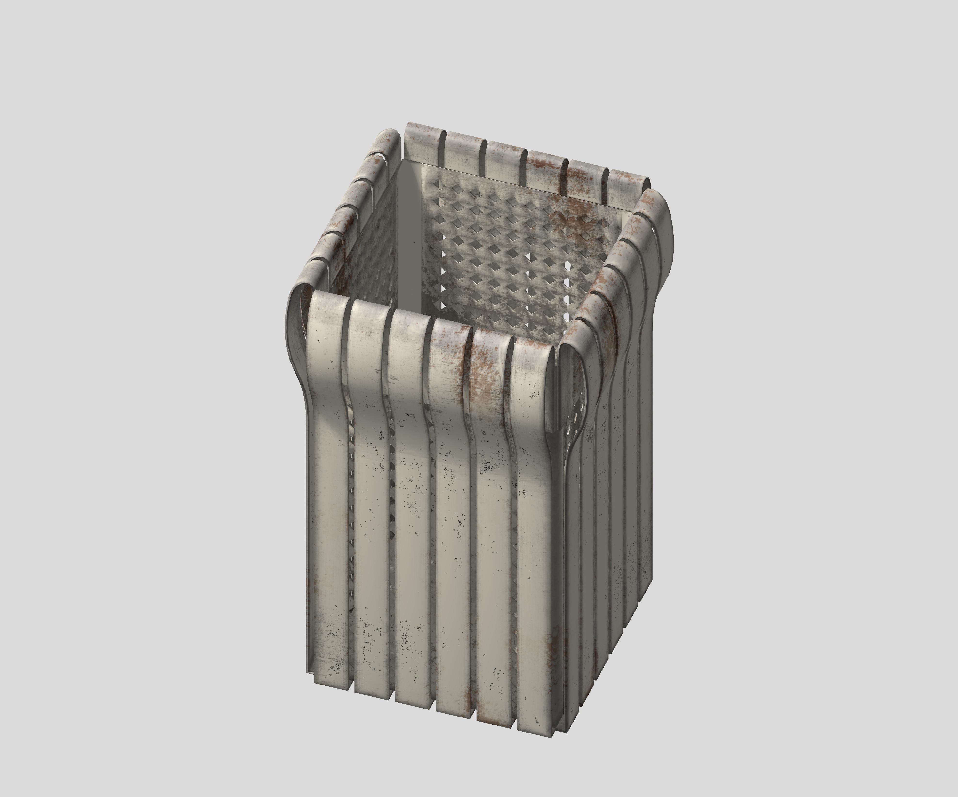 Box type open trash can with cage Low-poly 3D model_1
