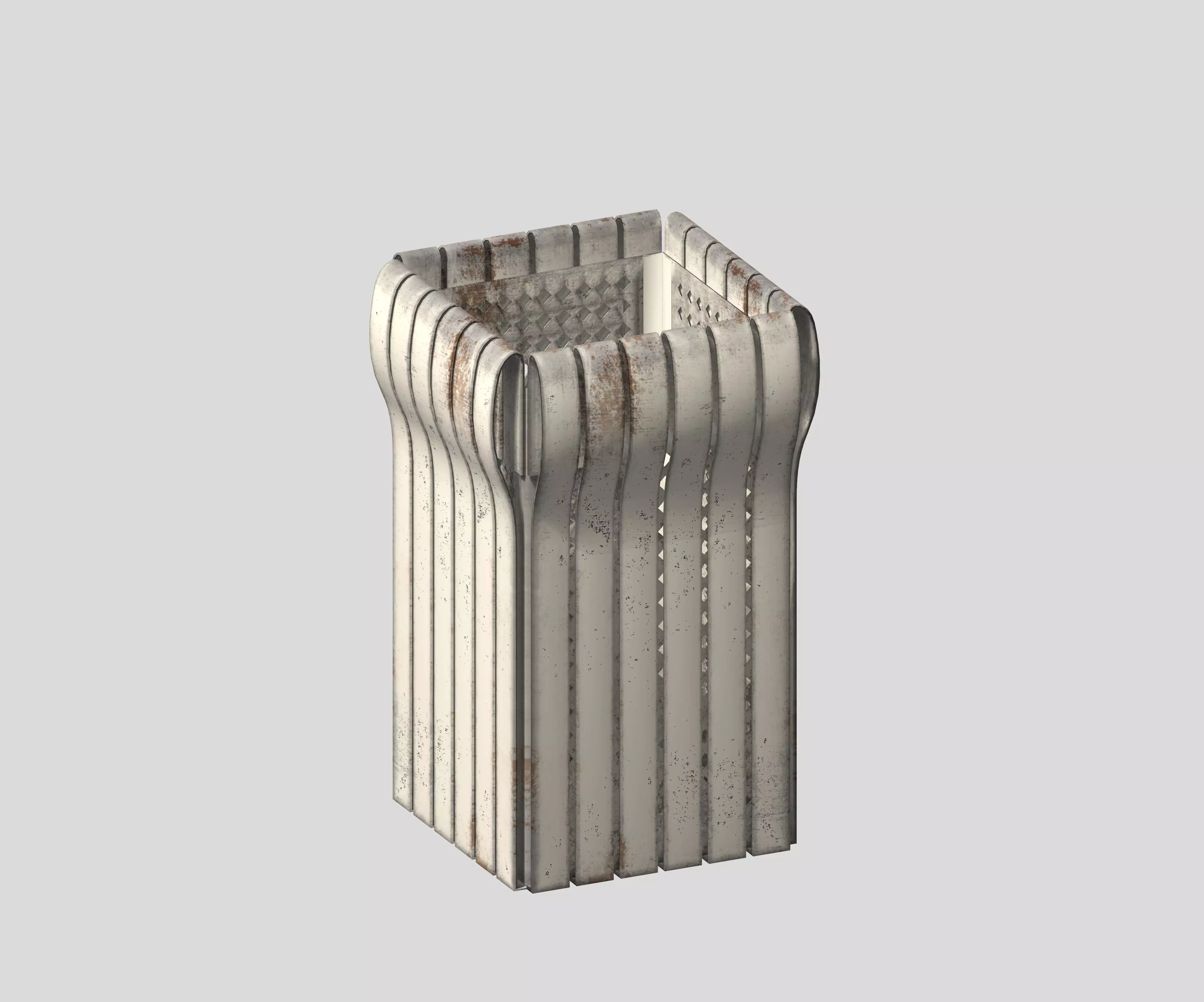 Box type open trash can with cage Low-poly 3D model_0
