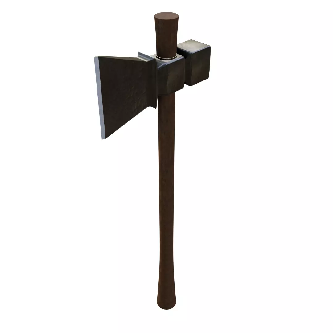 Rustic axe with wood handle Low-poly 3D model_0