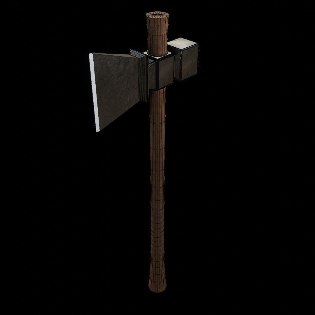 Rustic axe with wood handle Low-poly 3D model_2