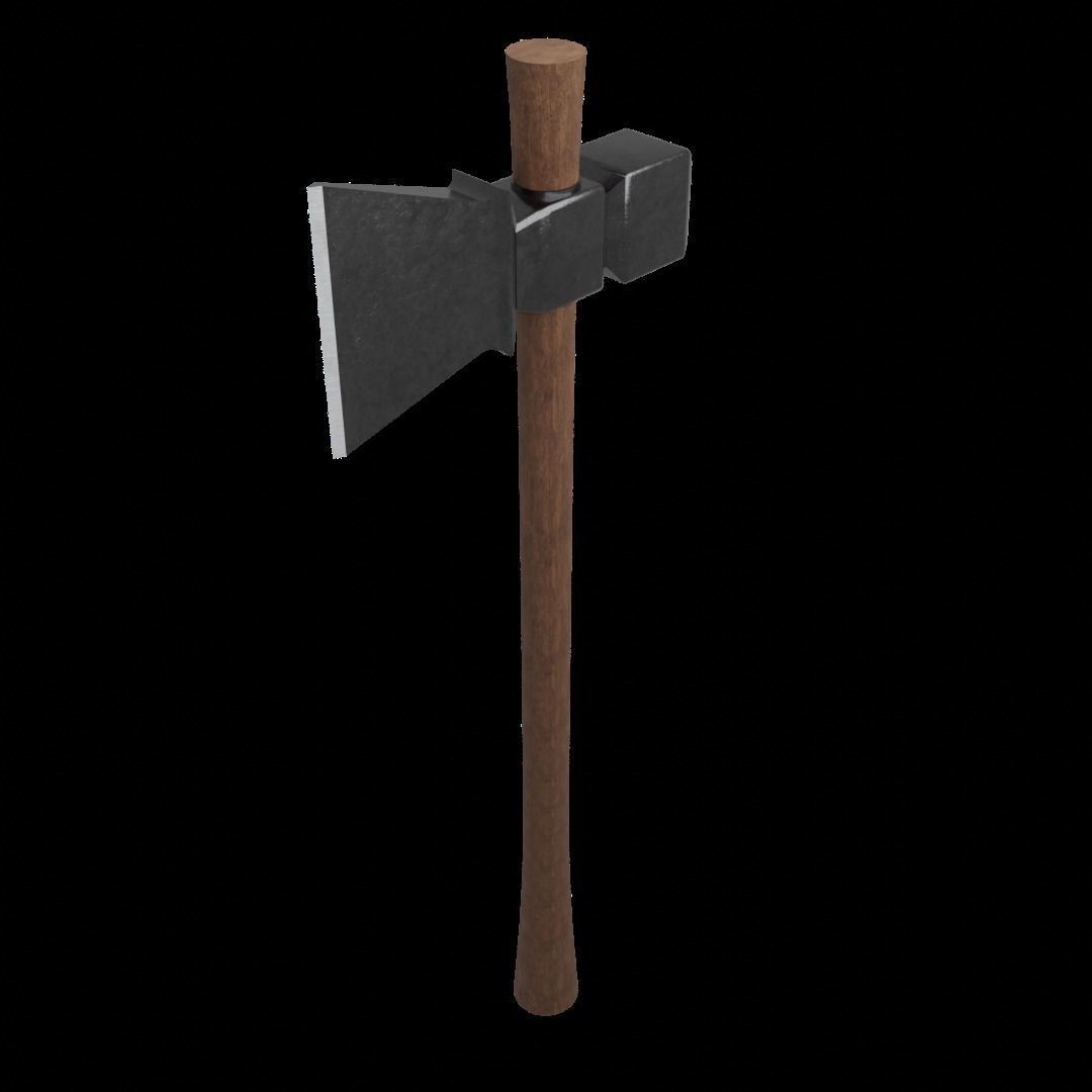 Rustic axe with wood handle Low-poly 3D model_1