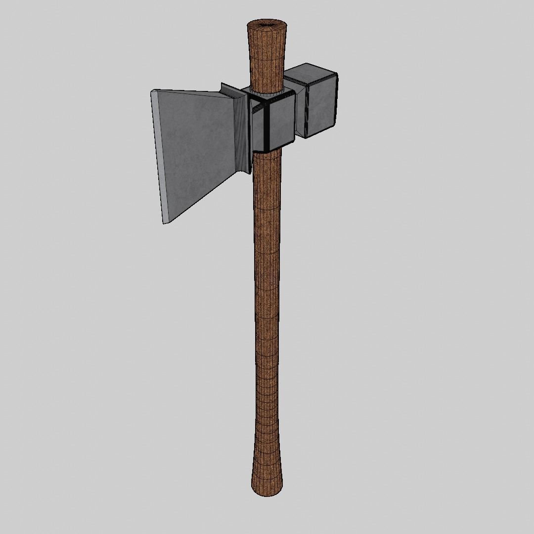 Rustic axe with wood handle Low-poly 3D model_3