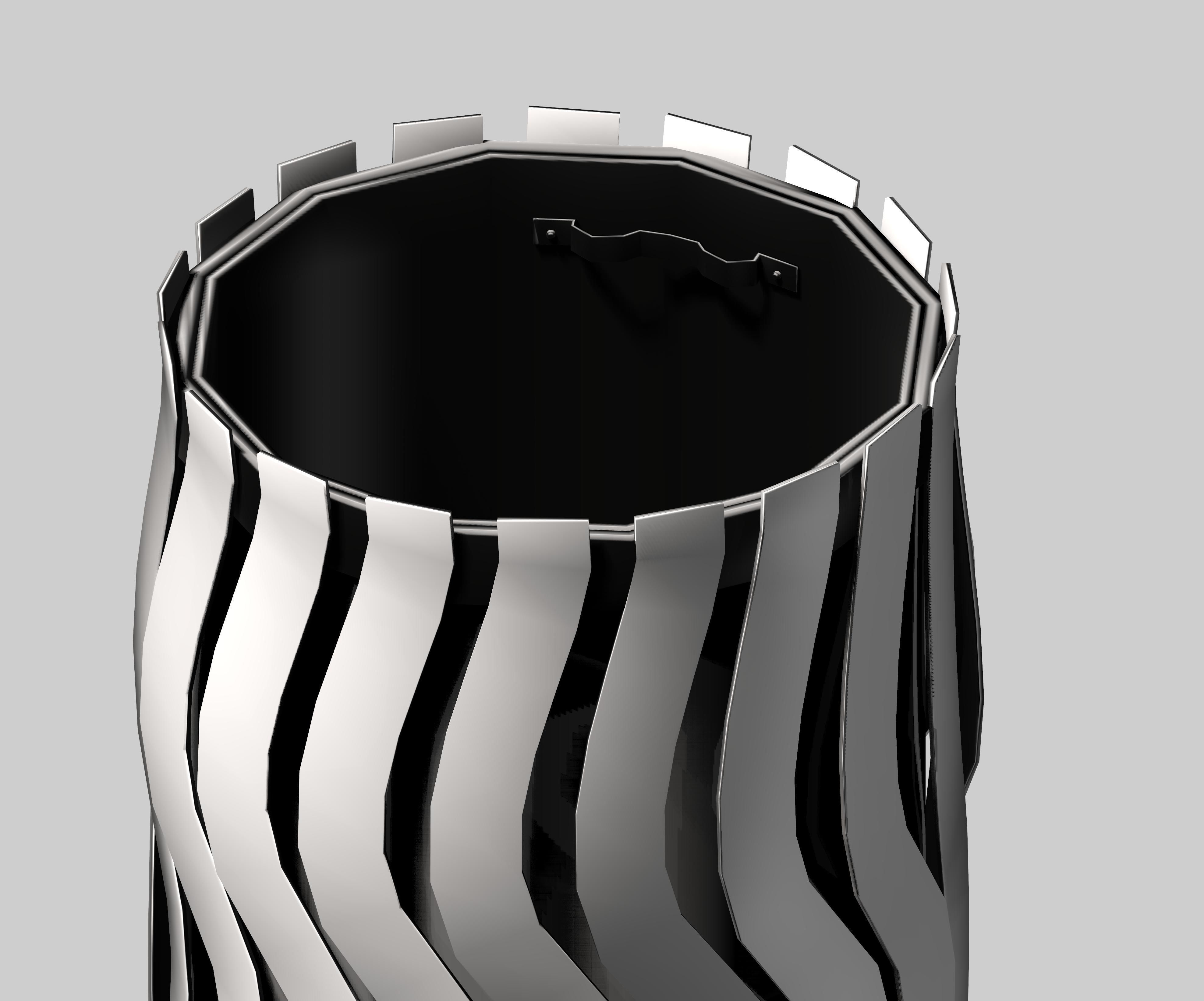 Aluminum circular cage type trash can Low-poly 3D model_3