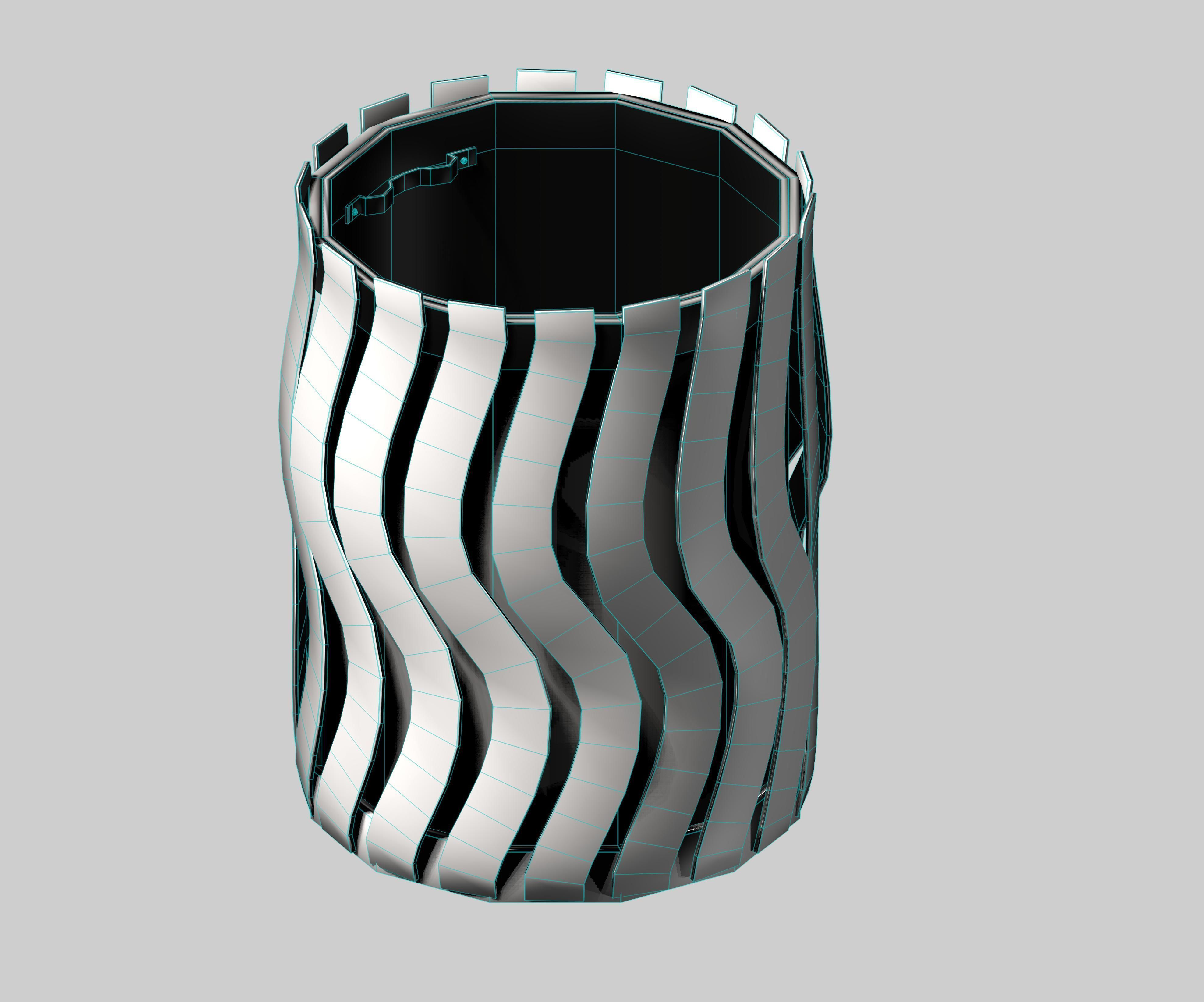 Aluminum circular cage type trash can Low-poly 3D model_5