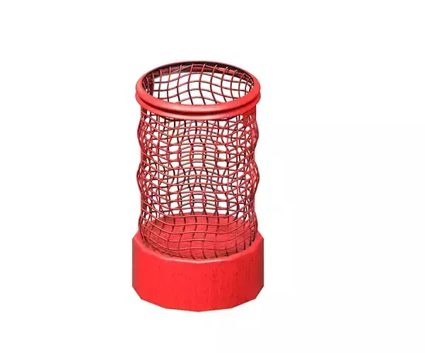Red metal cagre type open trash can