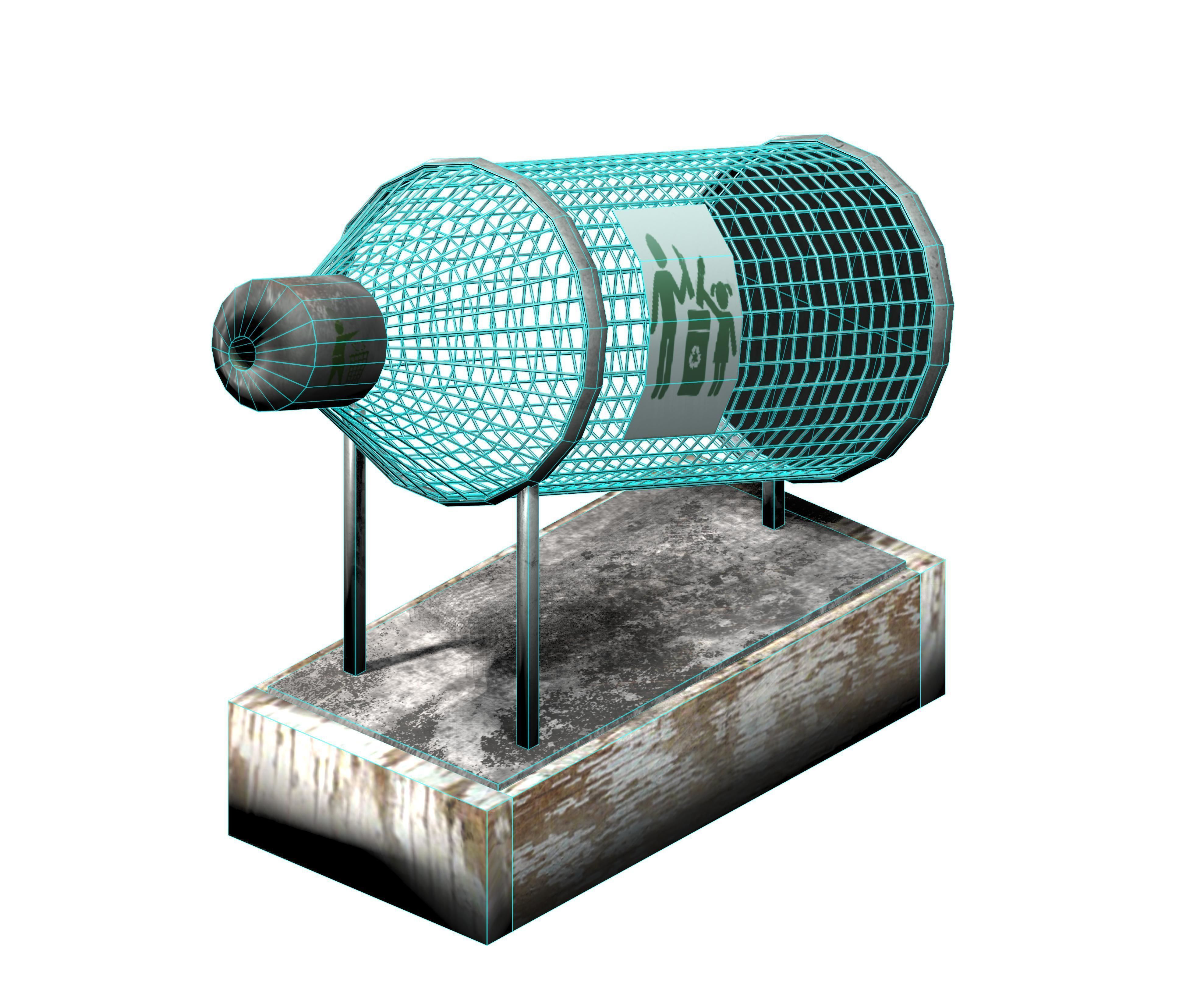 Bottle-shaped metal recycling dust bin Low-poly 3D model_5
