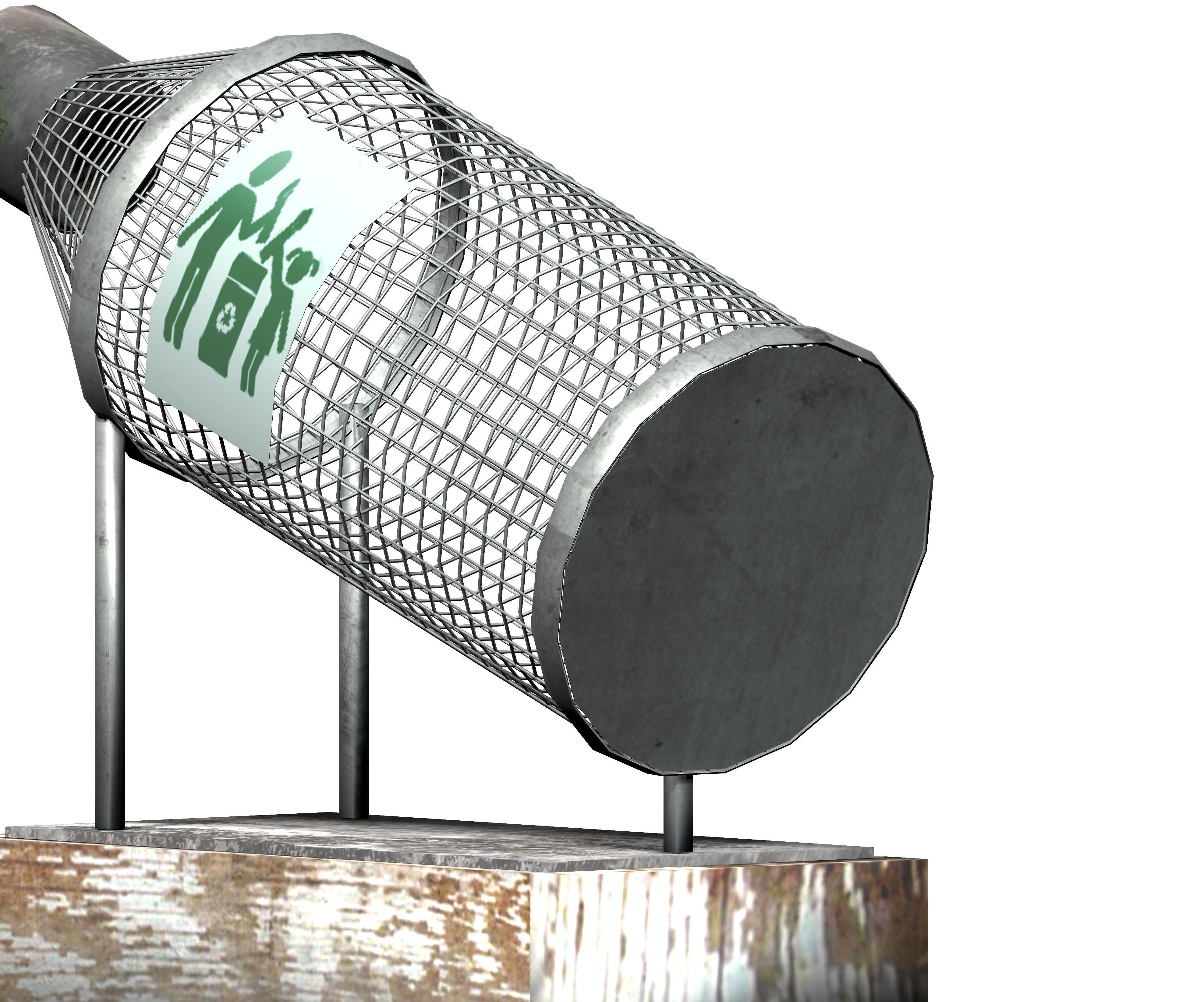 Bottle-shaped metal recycling dust bin Low-poly 3D model_4