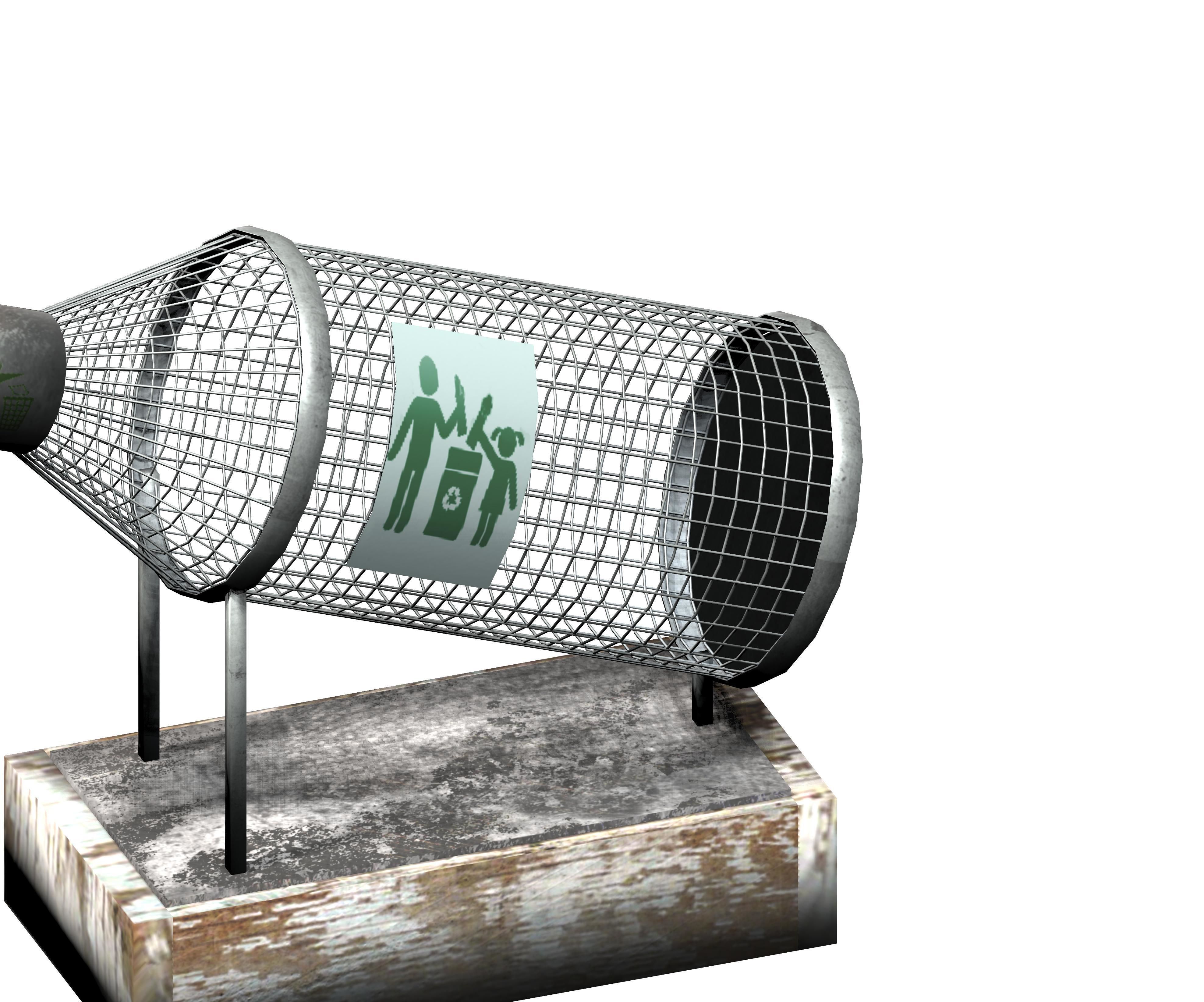 Bottle-shaped metal recycling dust bin Low-poly 3D model_1