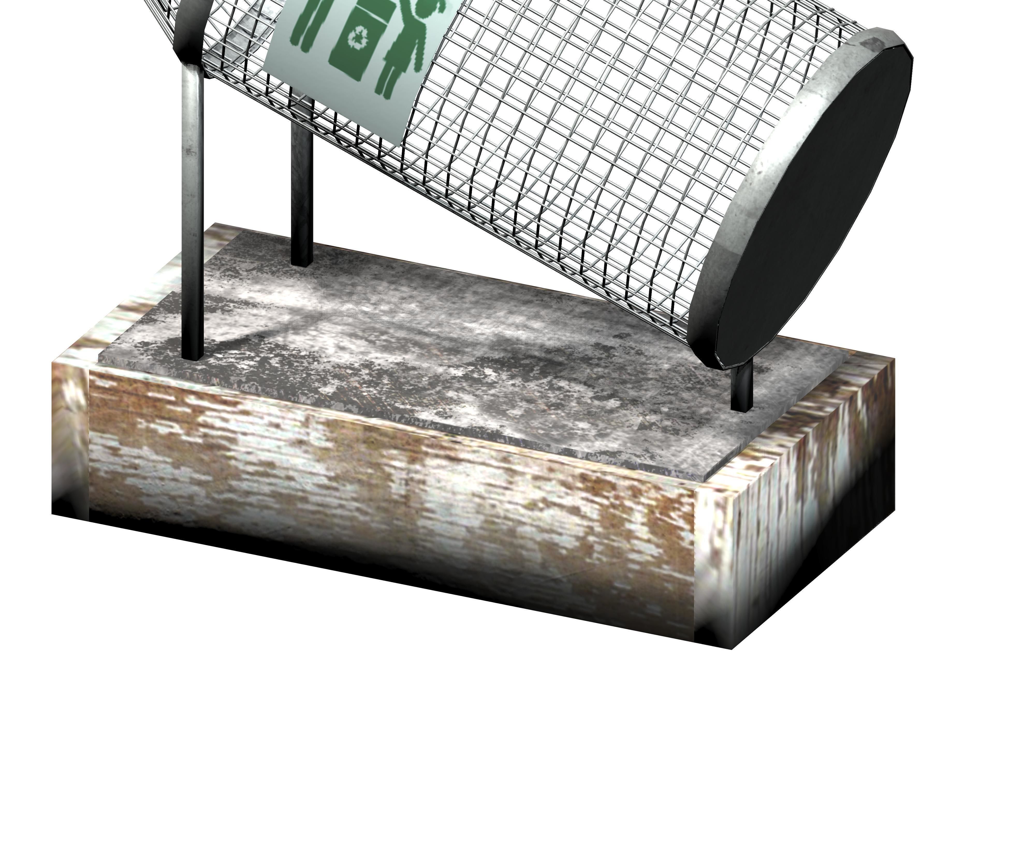 Bottle-shaped metal recycling dust bin Low-poly 3D model_3