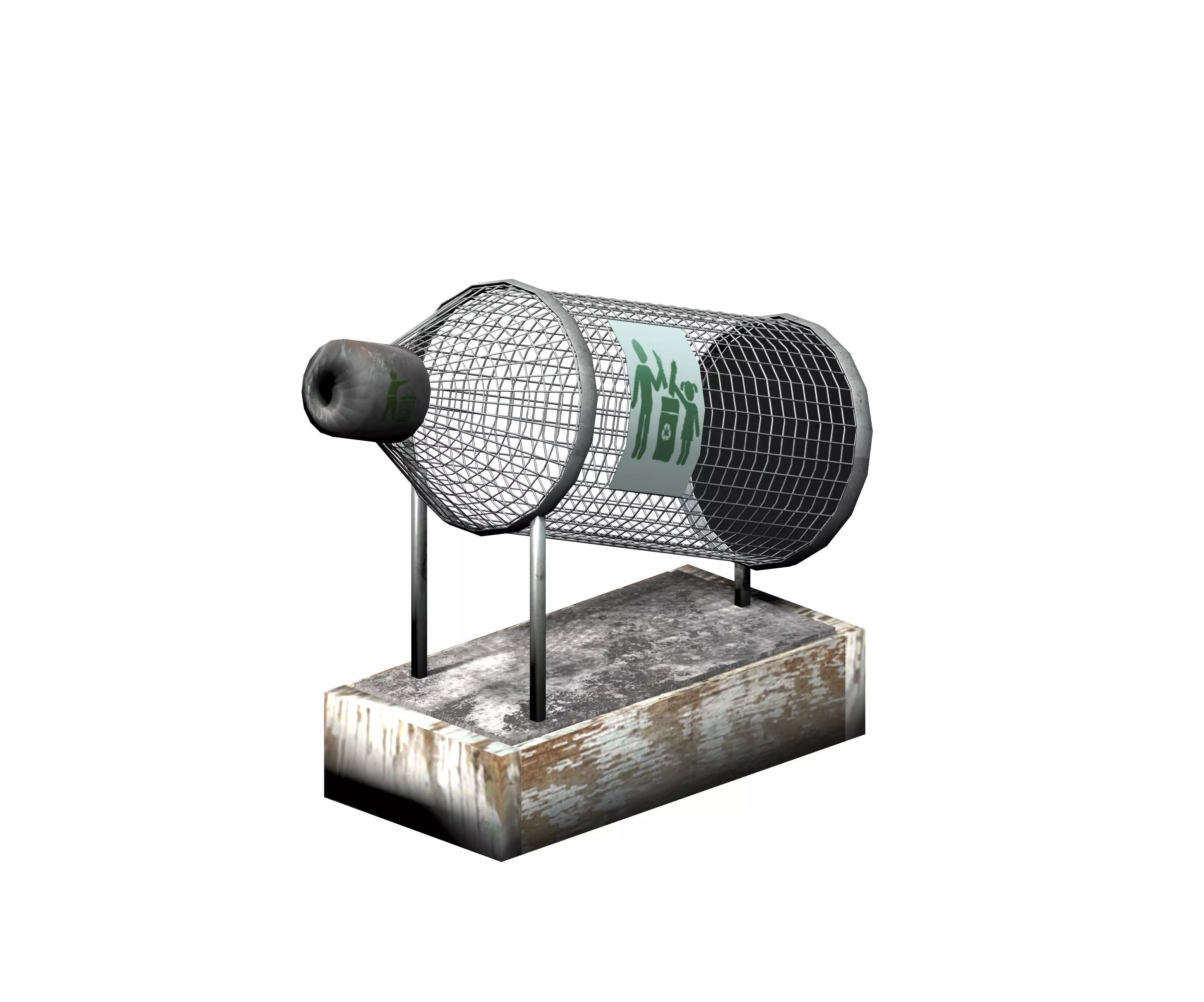 Bottle-shaped metal recycling dust bin Low-poly 3D model_0