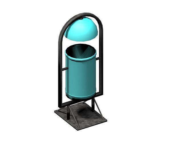 Turquoise circular cage type trash can with tap cover Low-poly 3D model