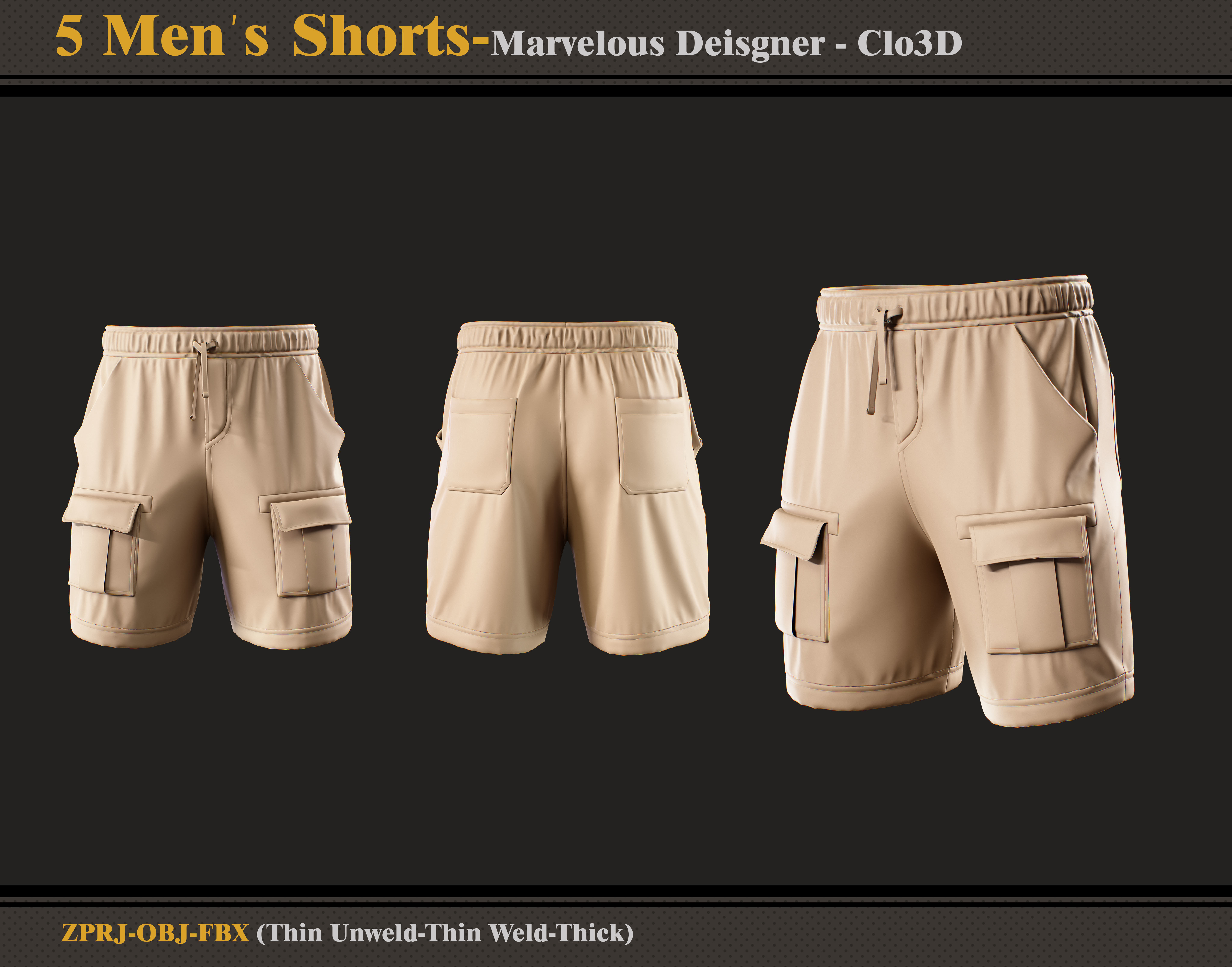 5 Men Shorts-Marvelous Designer-Clo3D-FBX-OBJ 3D model | CGTrader