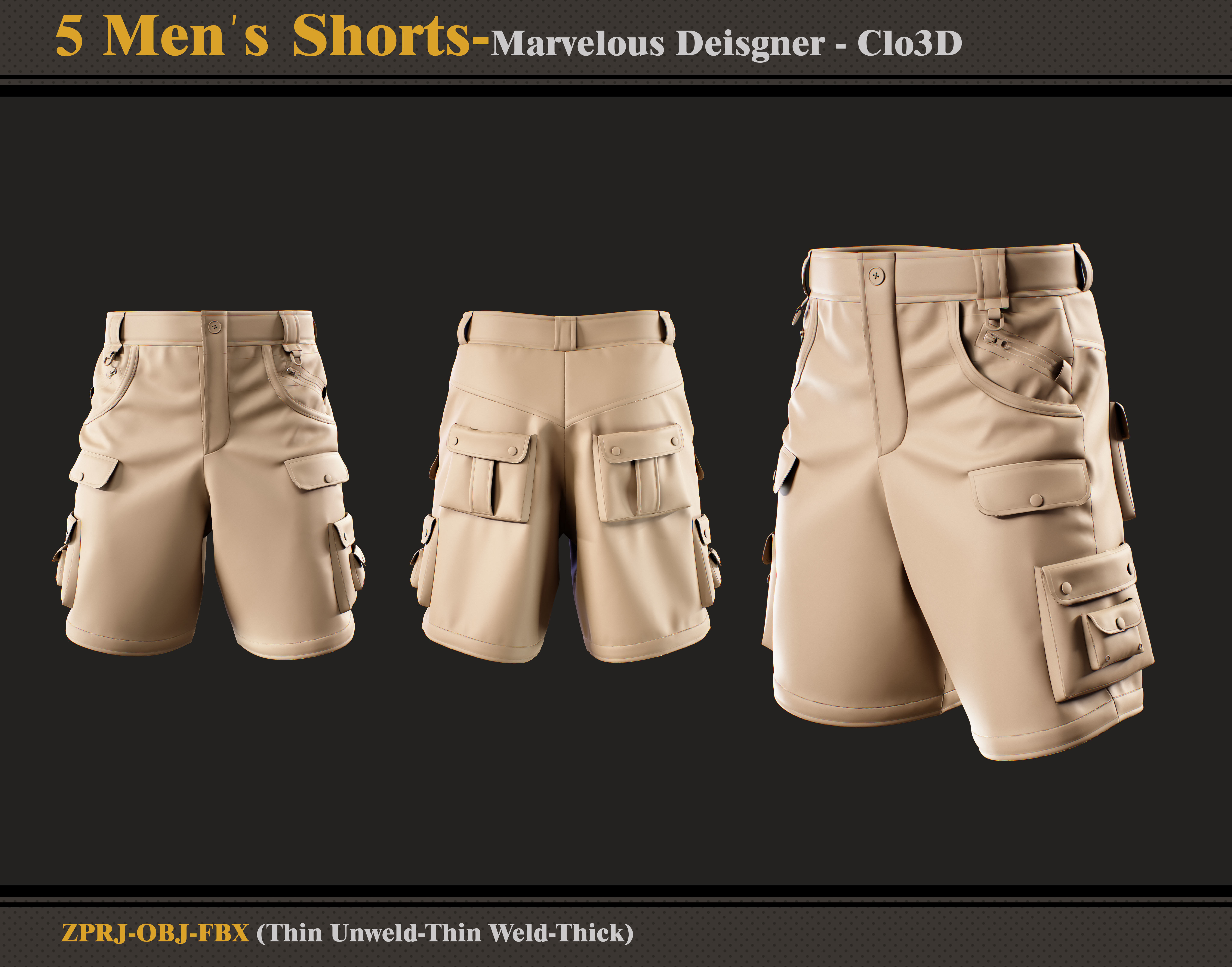 5 Men Shorts-Marvelous Designer-Clo3D-FBX-OBJ 3D model | CGTrader