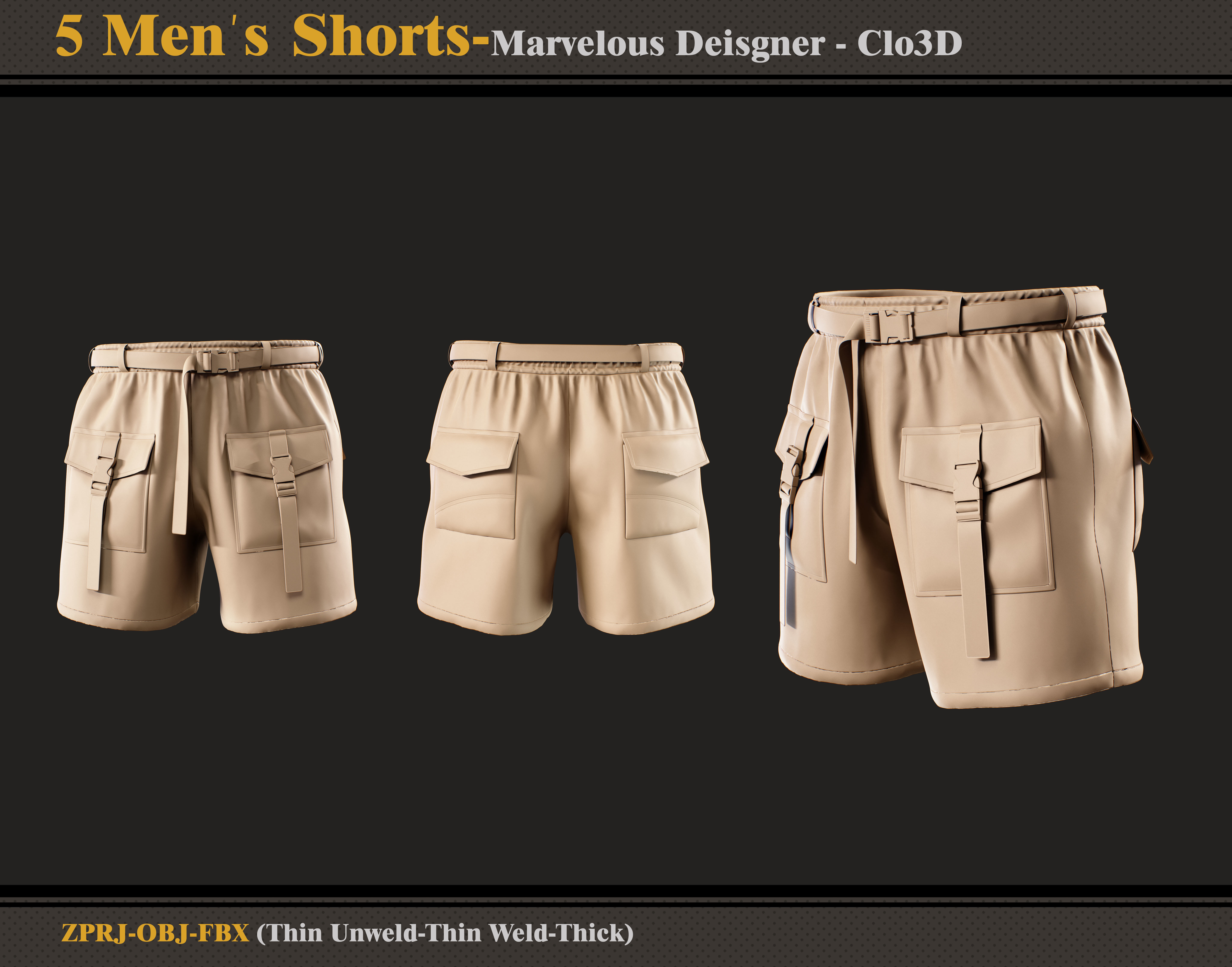 5 Men Shorts-Marvelous Designer-Clo3D-FBX-OBJ 3D model | CGTrader