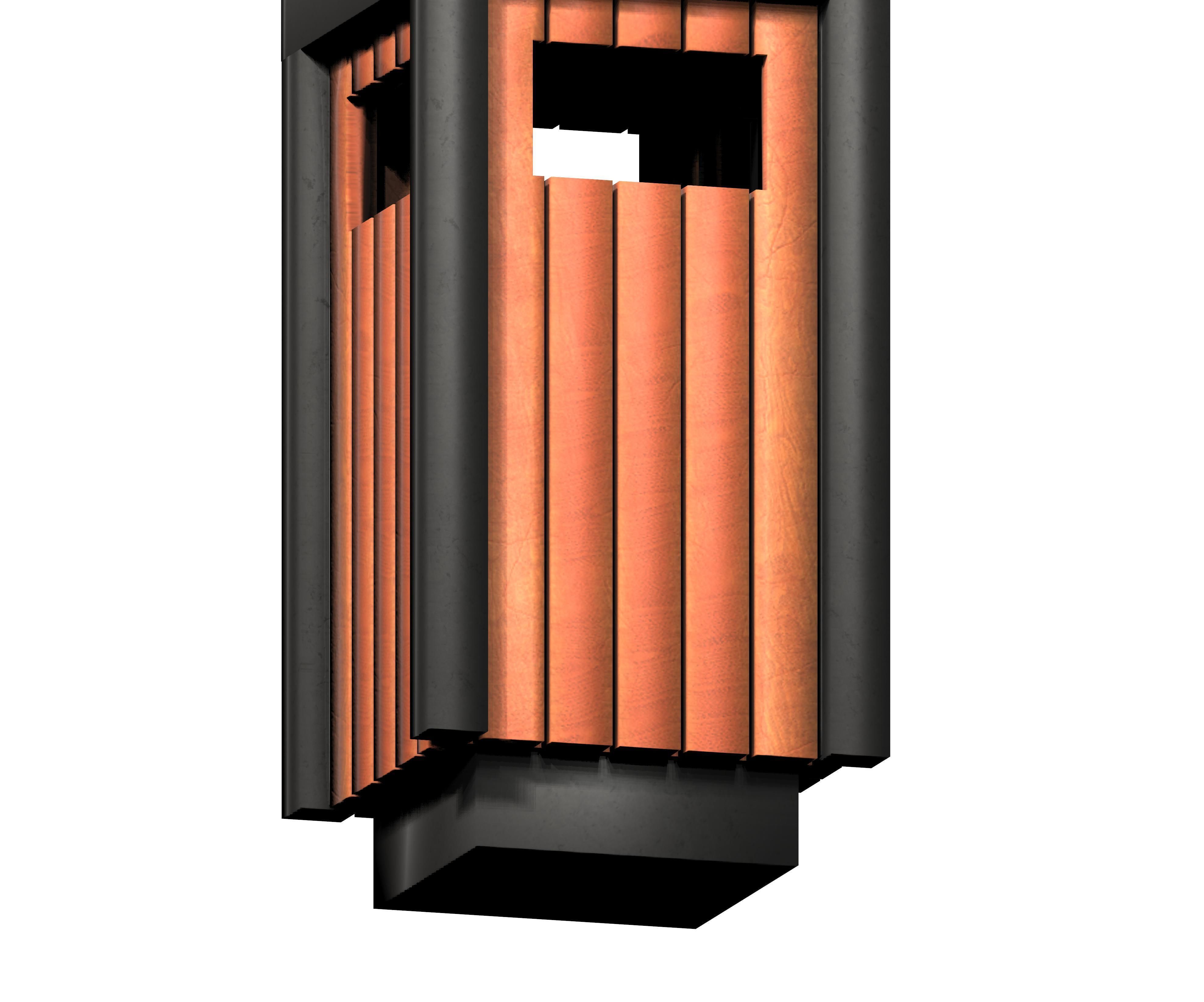 Wooden box type cage trash can Low-poly 3D model_3