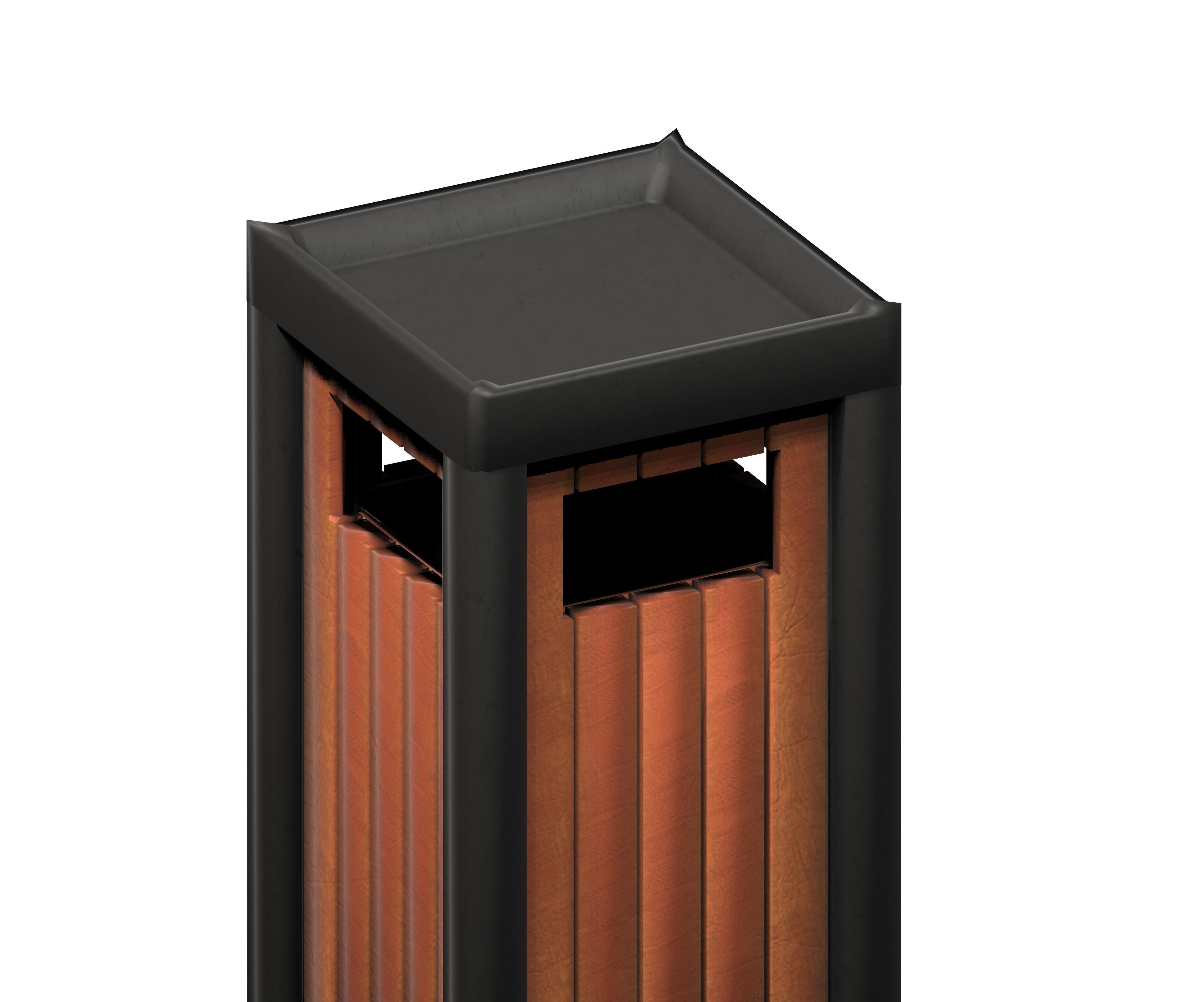 Wooden box type cage trash can Low-poly 3D model_2