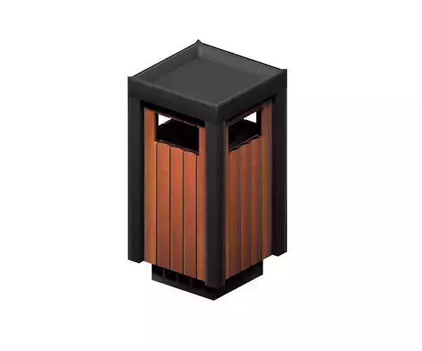 Wooden box type cage trash can Low-poly 3D model