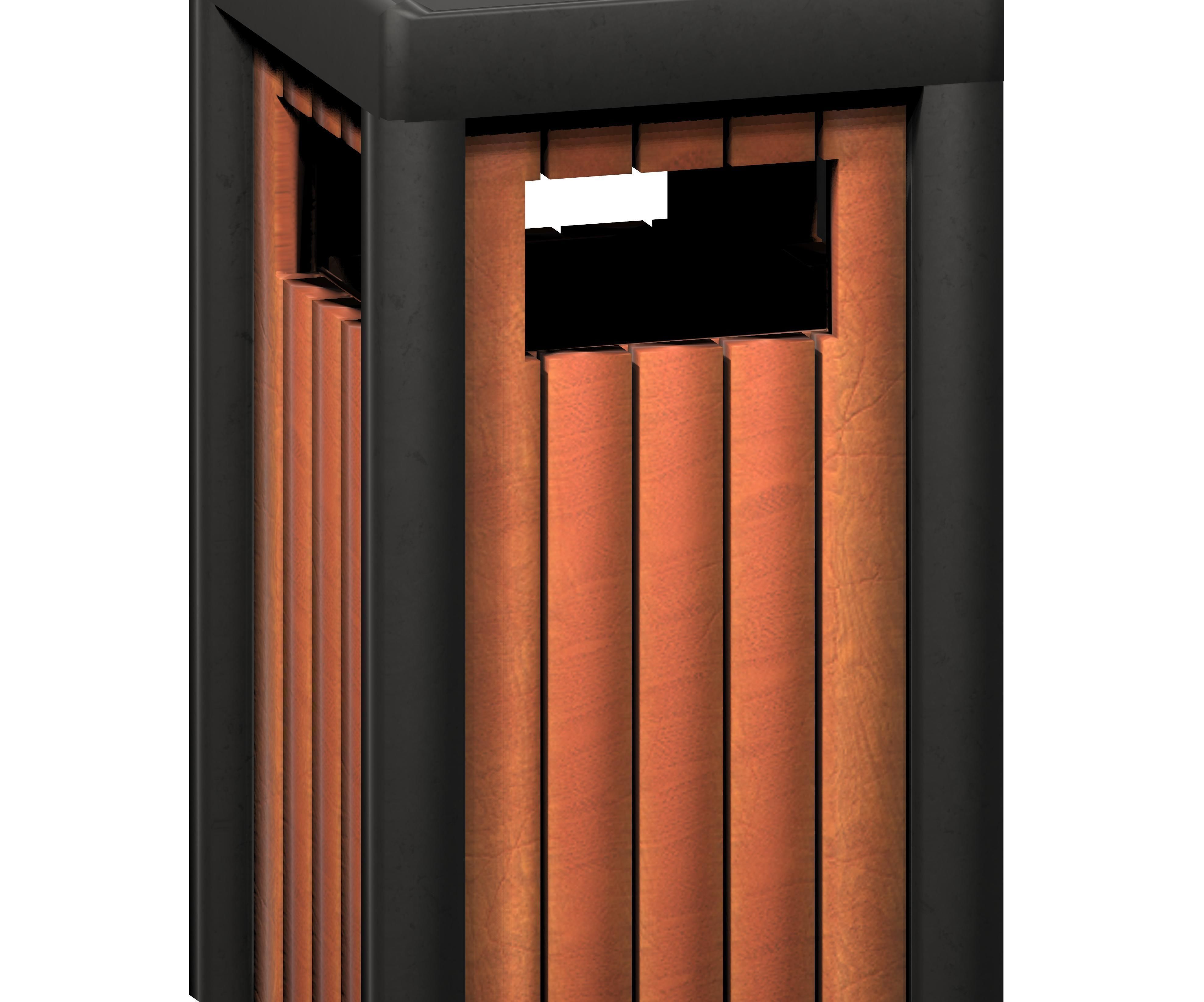 Wooden box type cage trash can Low-poly 3D model_4