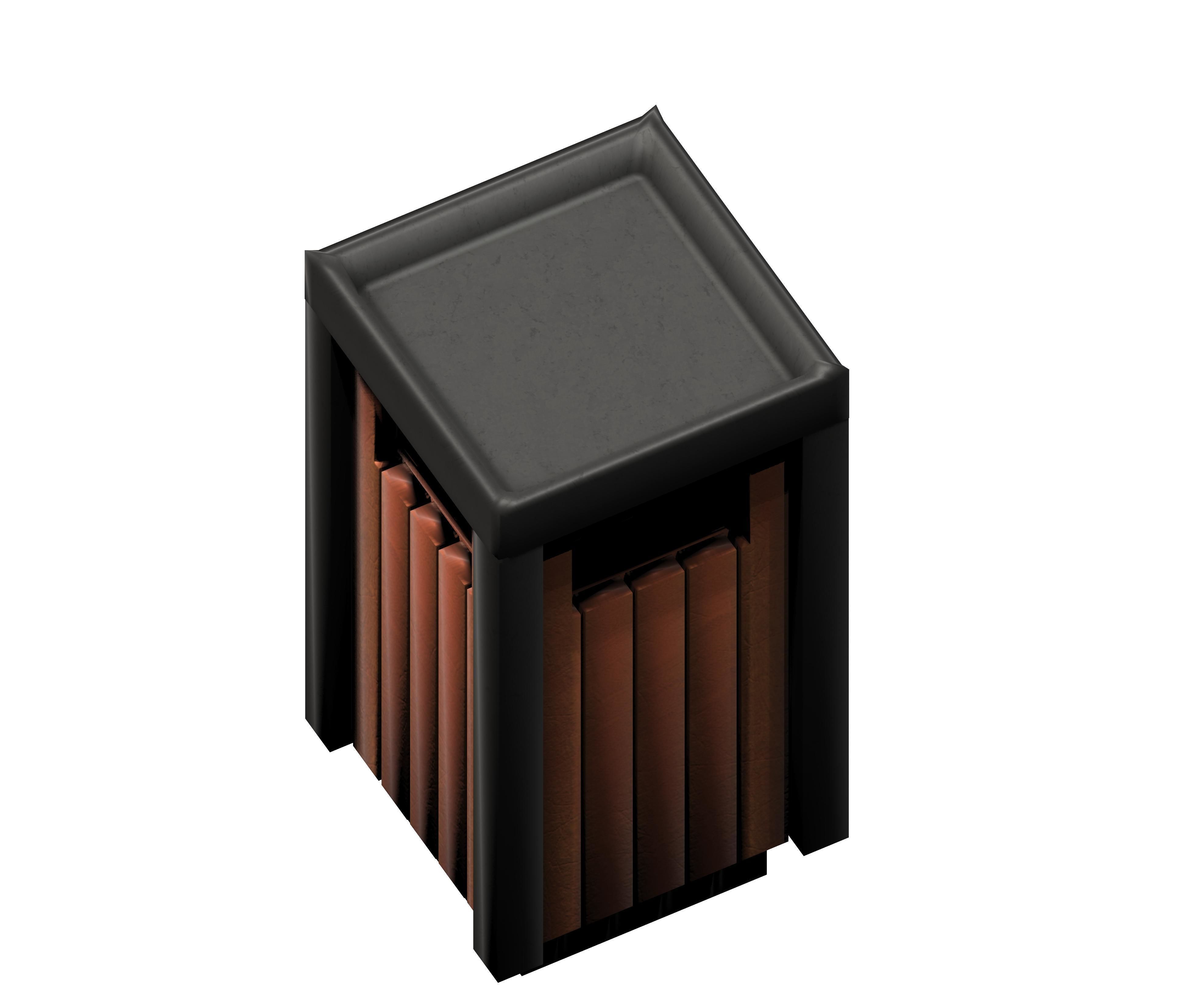 Wooden box type cage trash can Low-poly 3D model_1