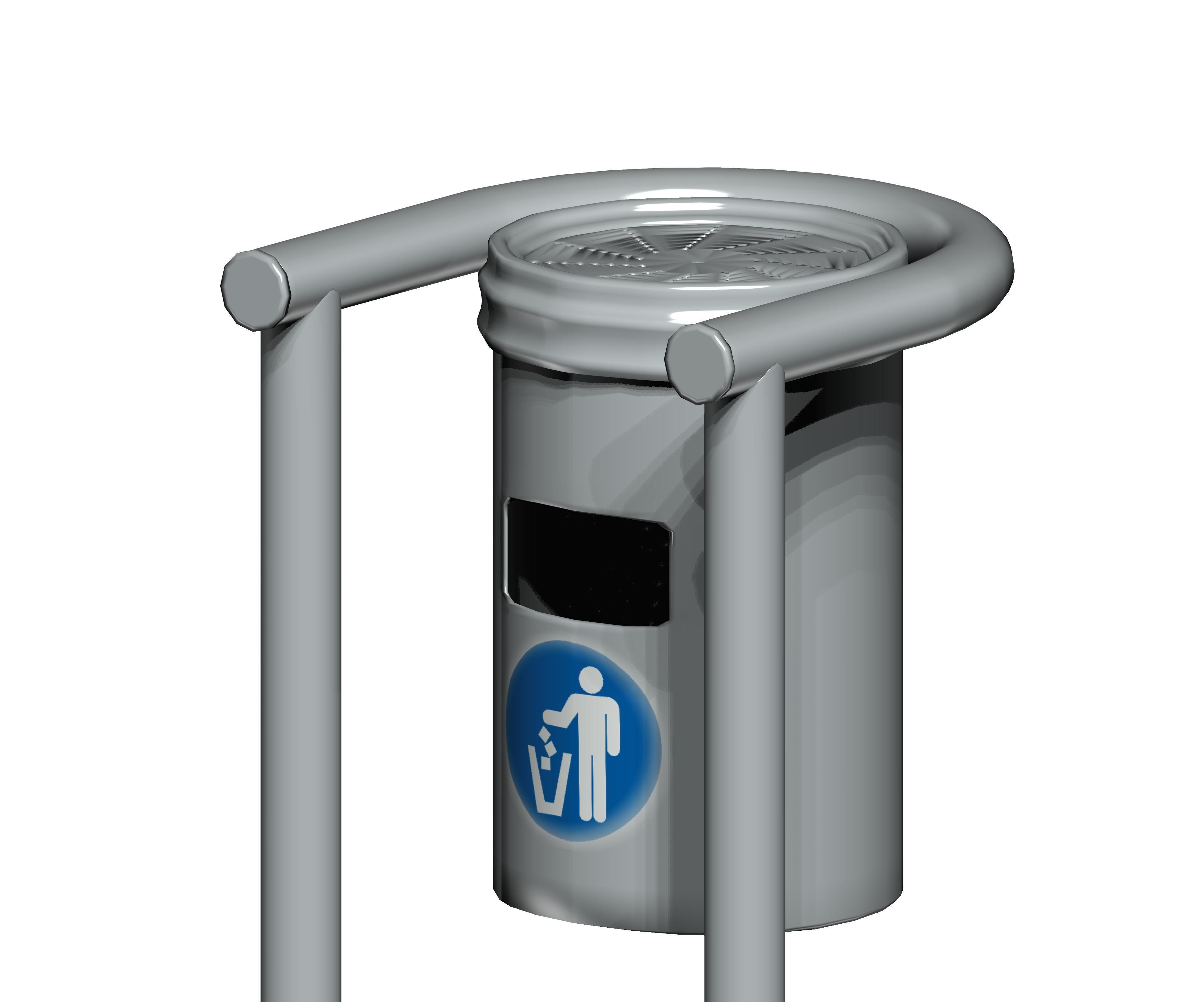 Aluminum stainless cage type garden trash can Low-poly 3D model_3