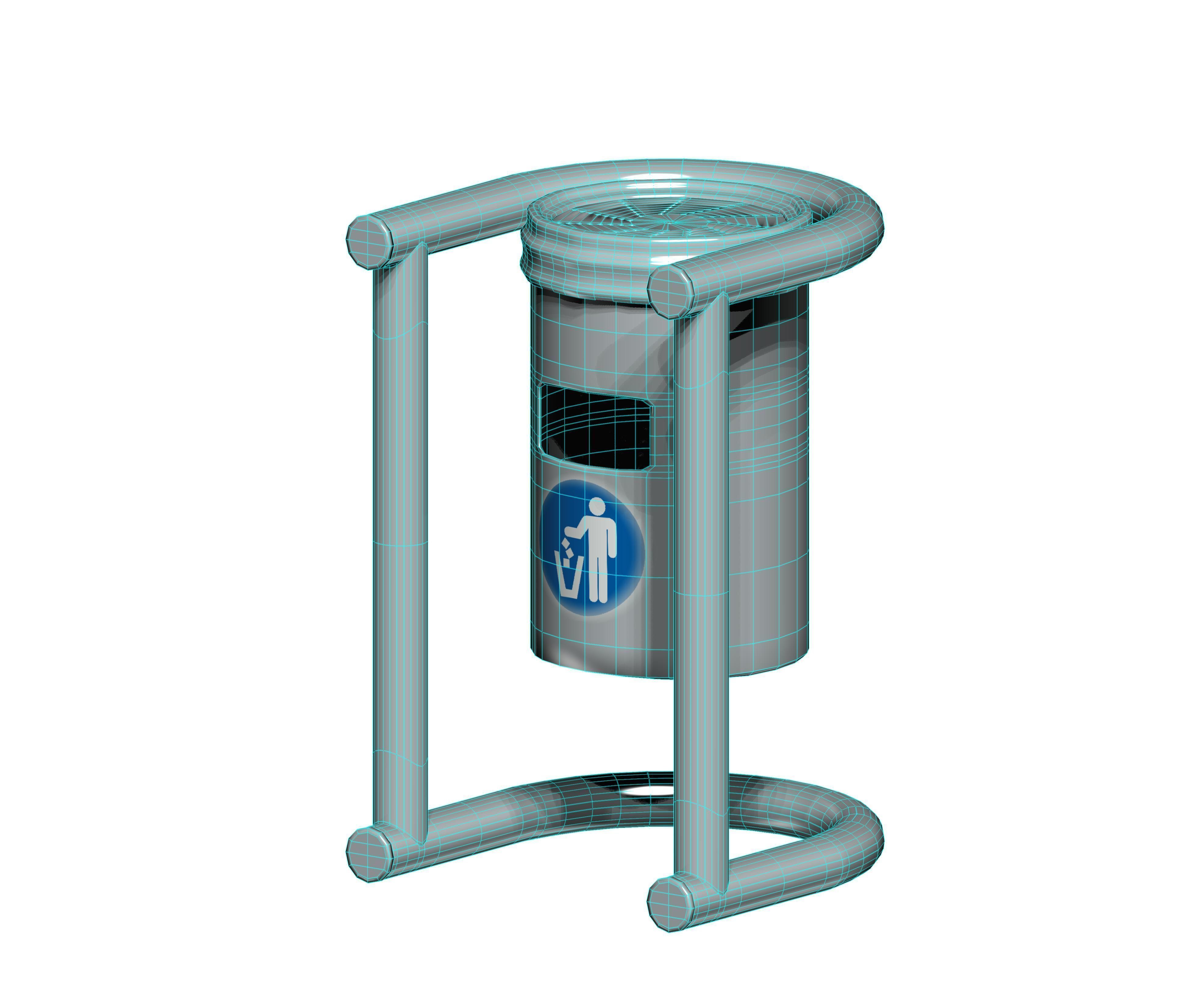 Aluminum stainless cage type garden trash can Low-poly 3D model_5