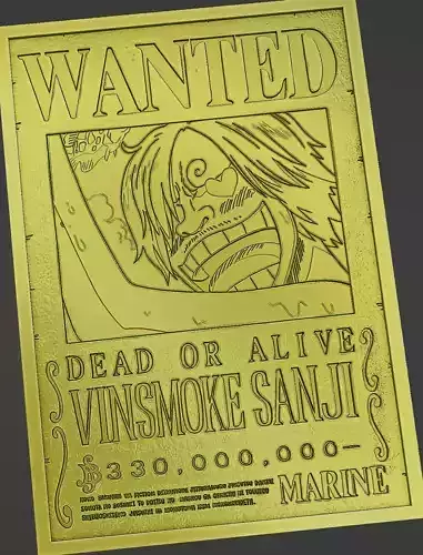 sanji wanted poster - one piece 3D print model