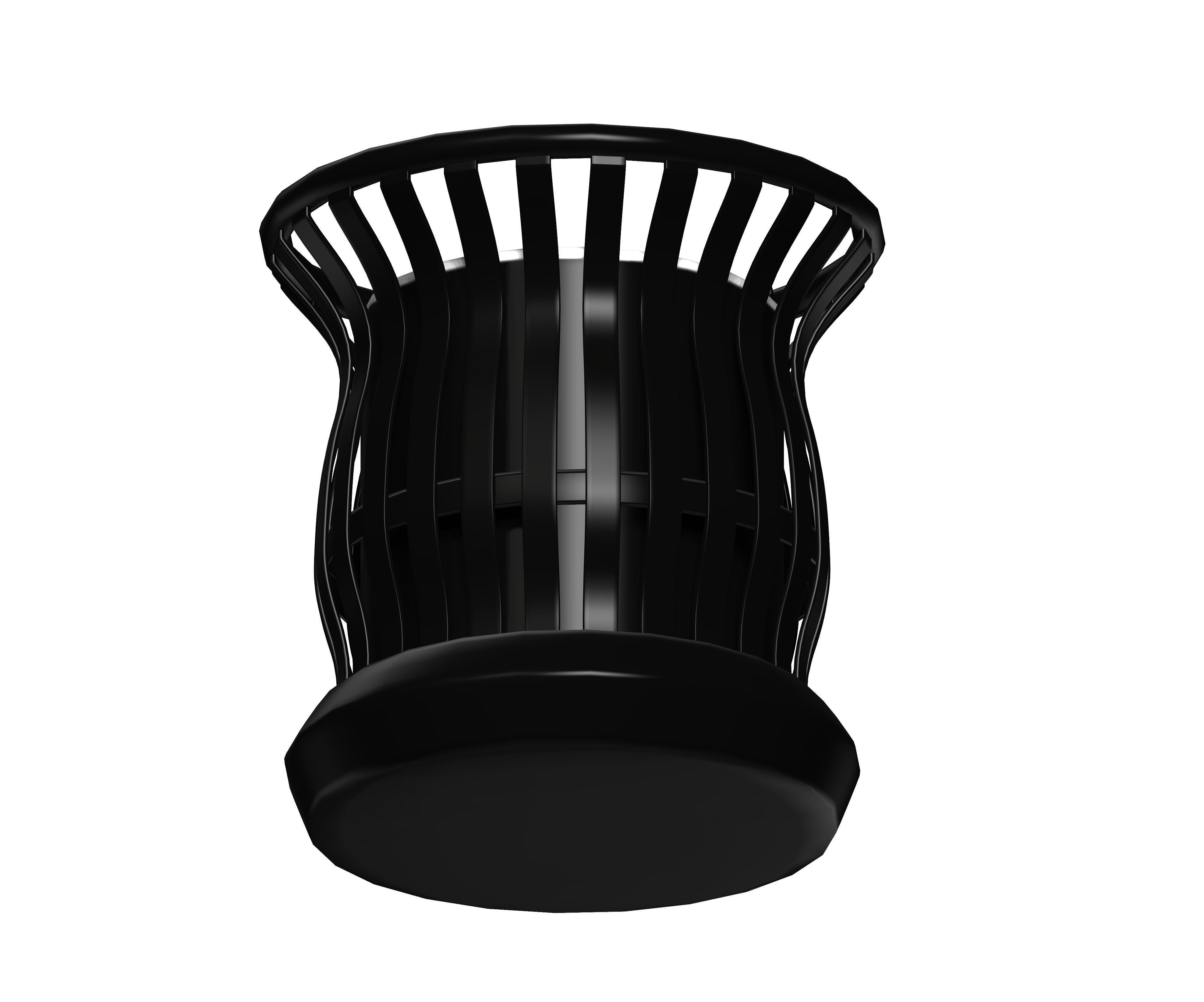 Black organic shaped open cage trash can Low-poly 3D model_1