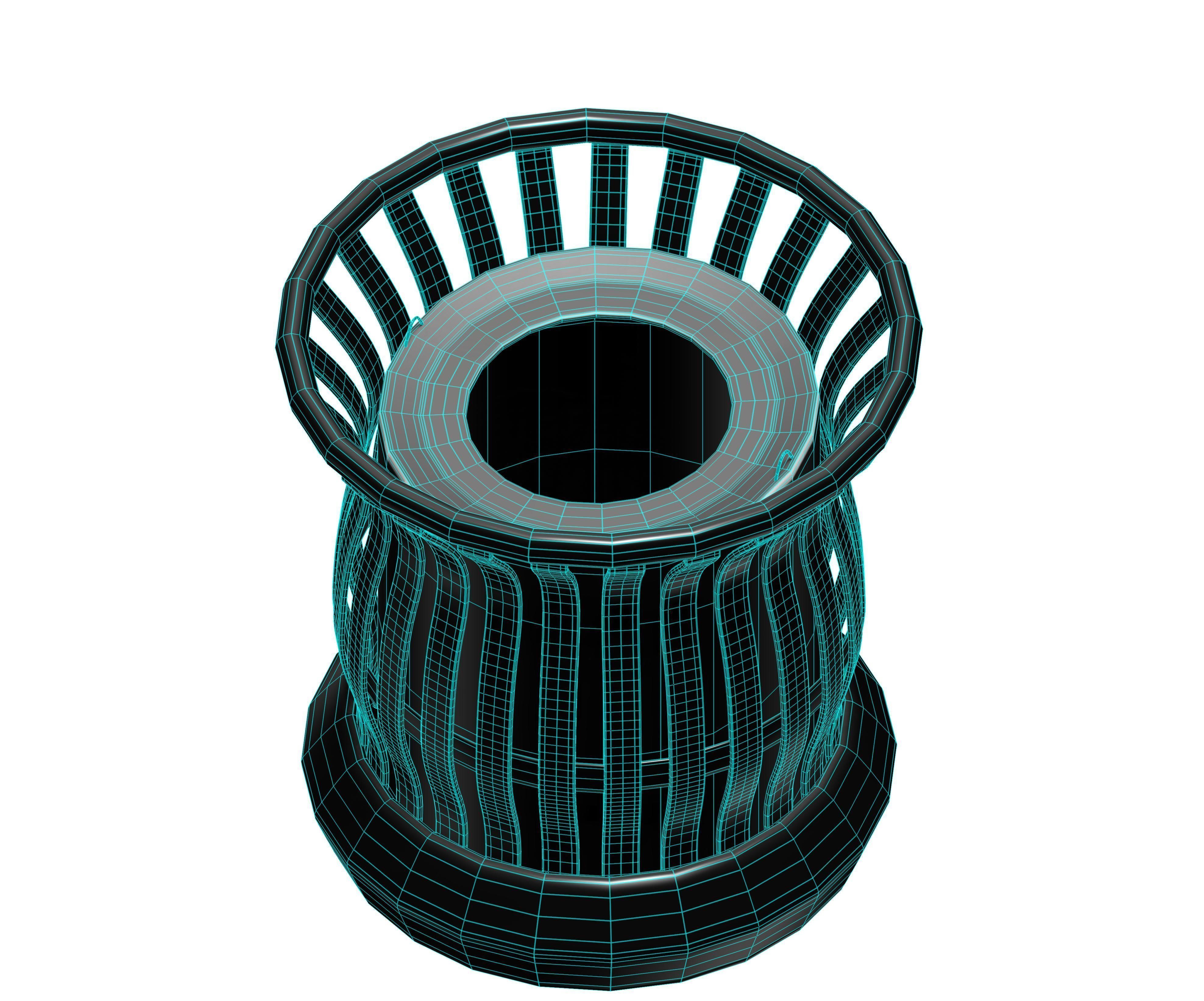 Black organic shaped open cage trash can Low-poly 3D model_5