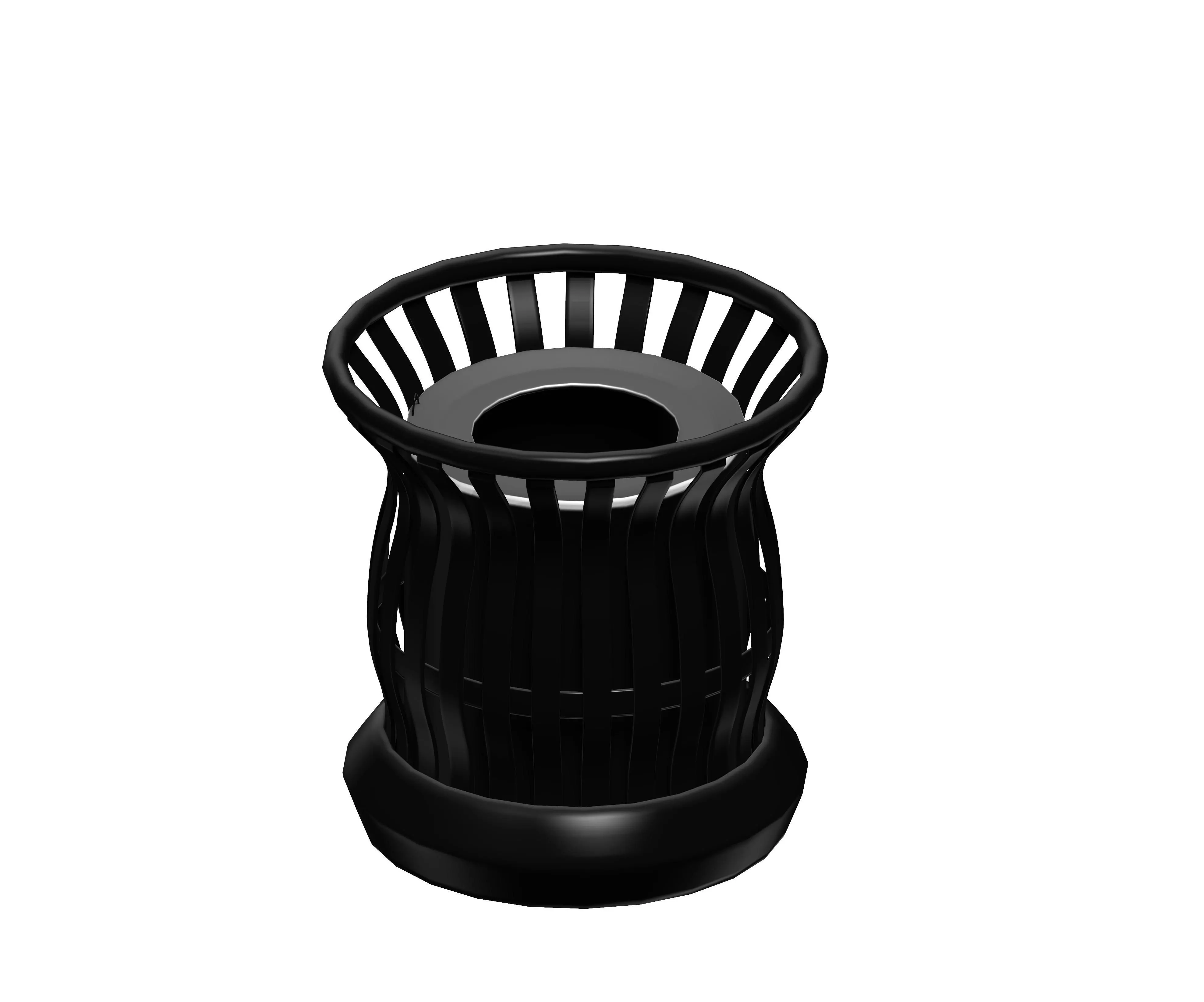 Black organic shaped open cage trash can Low-poly 3D model_0
