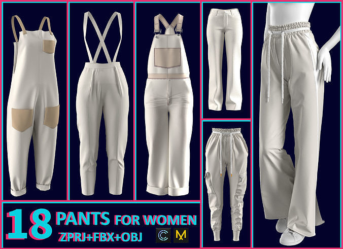 18 PANTS MODELS FOR WOMEN Low-poly 3D model