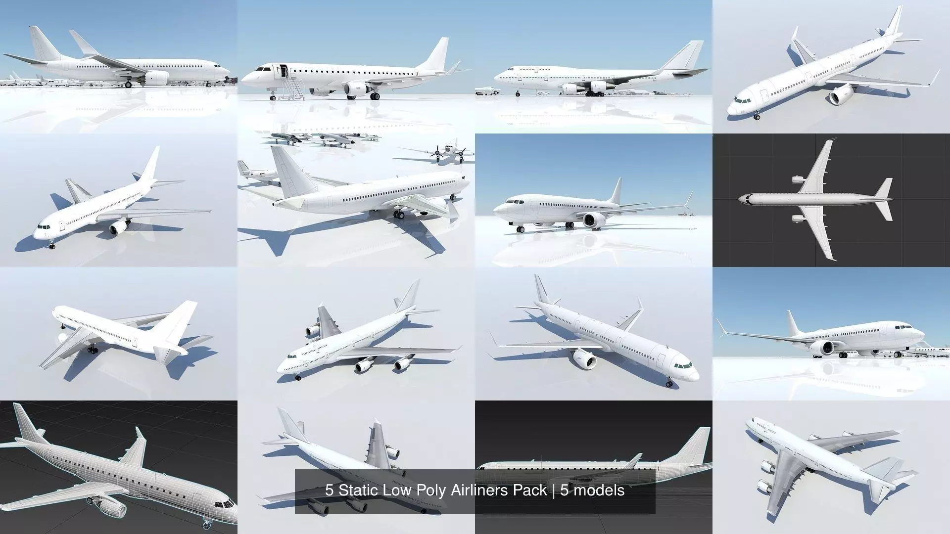 5 Static aircraft Low Poly Airliner Pack Scenery 3D Model Collection_0