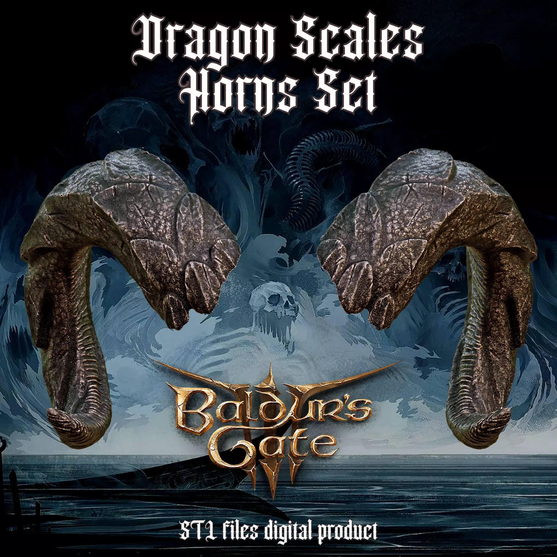 Tiefling Fantasy Dragons Scales Horns Set Baldurs Gate 3 3D print model_0