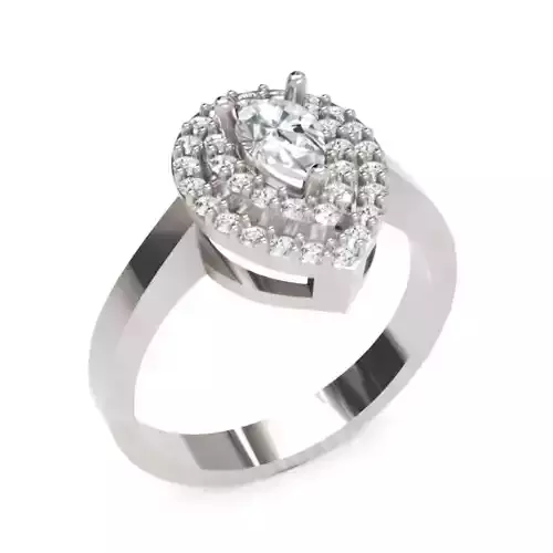 Pear Cut Halo Diamond Ring with Micro Pave Setting