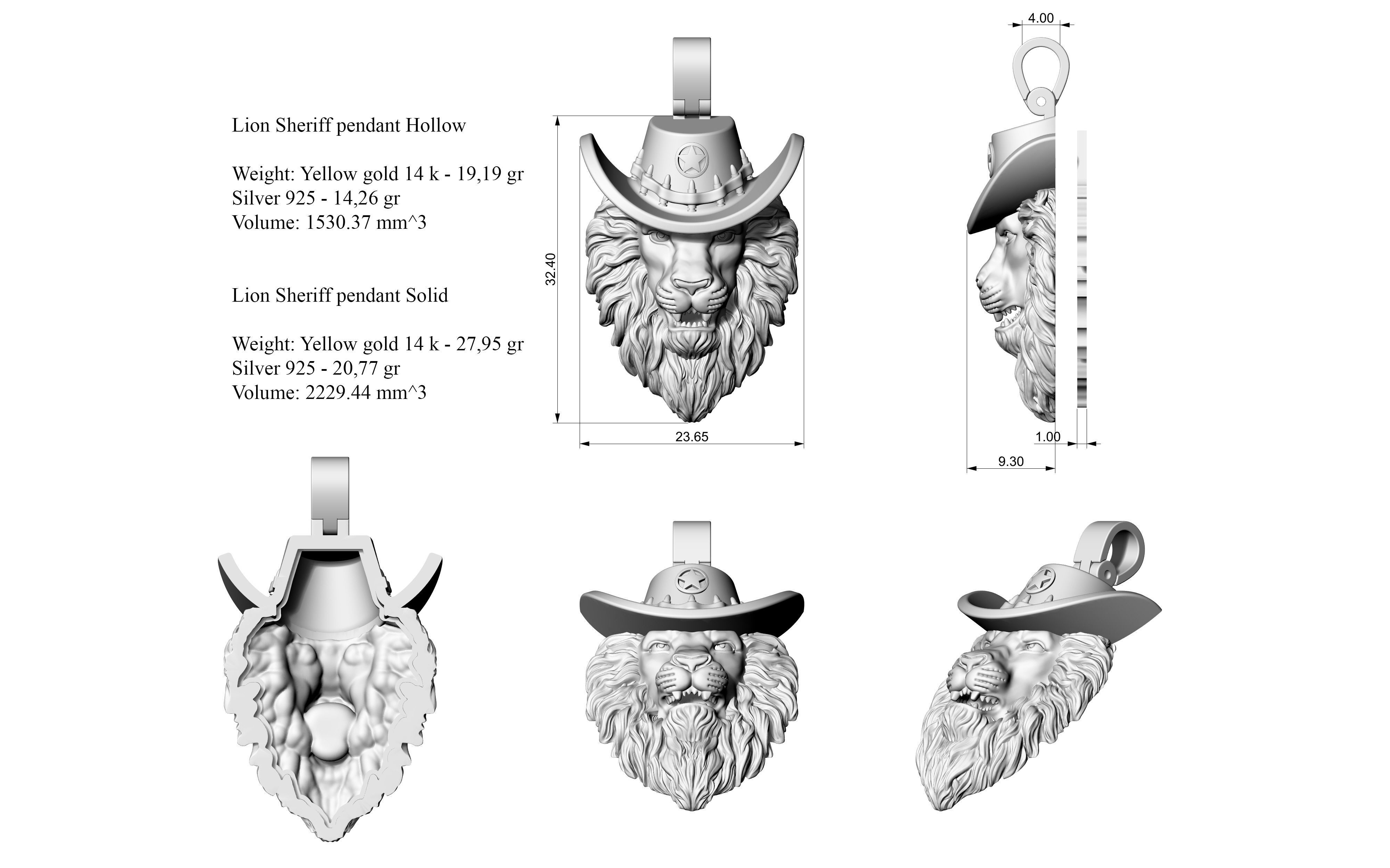 Lion Sheriff pendant 3D print model_2