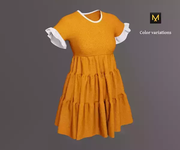 Woman dress with cascading  ruffles