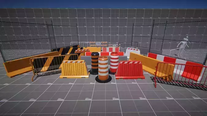 Traffic Barriers and Barricades URP HDRP Low-poly 3D model