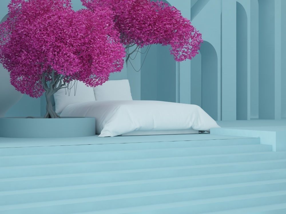 Abstract bedroom bedding set in the minimalistic garden 3D model_3