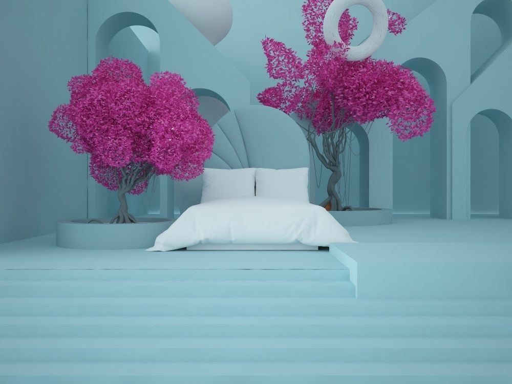 Abstract bedroom bedding set in the minimalistic garden 3D model_2