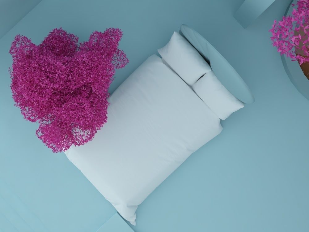 Abstract bedroom bedding set in the minimalistic garden 3D model_4