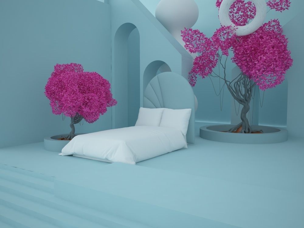 Abstract bedroom bedding set in the minimalistic garden 3D model_7