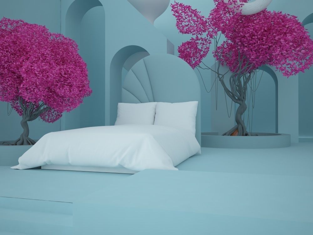 Abstract bedroom bedding set in the minimalistic garden 3D model_6