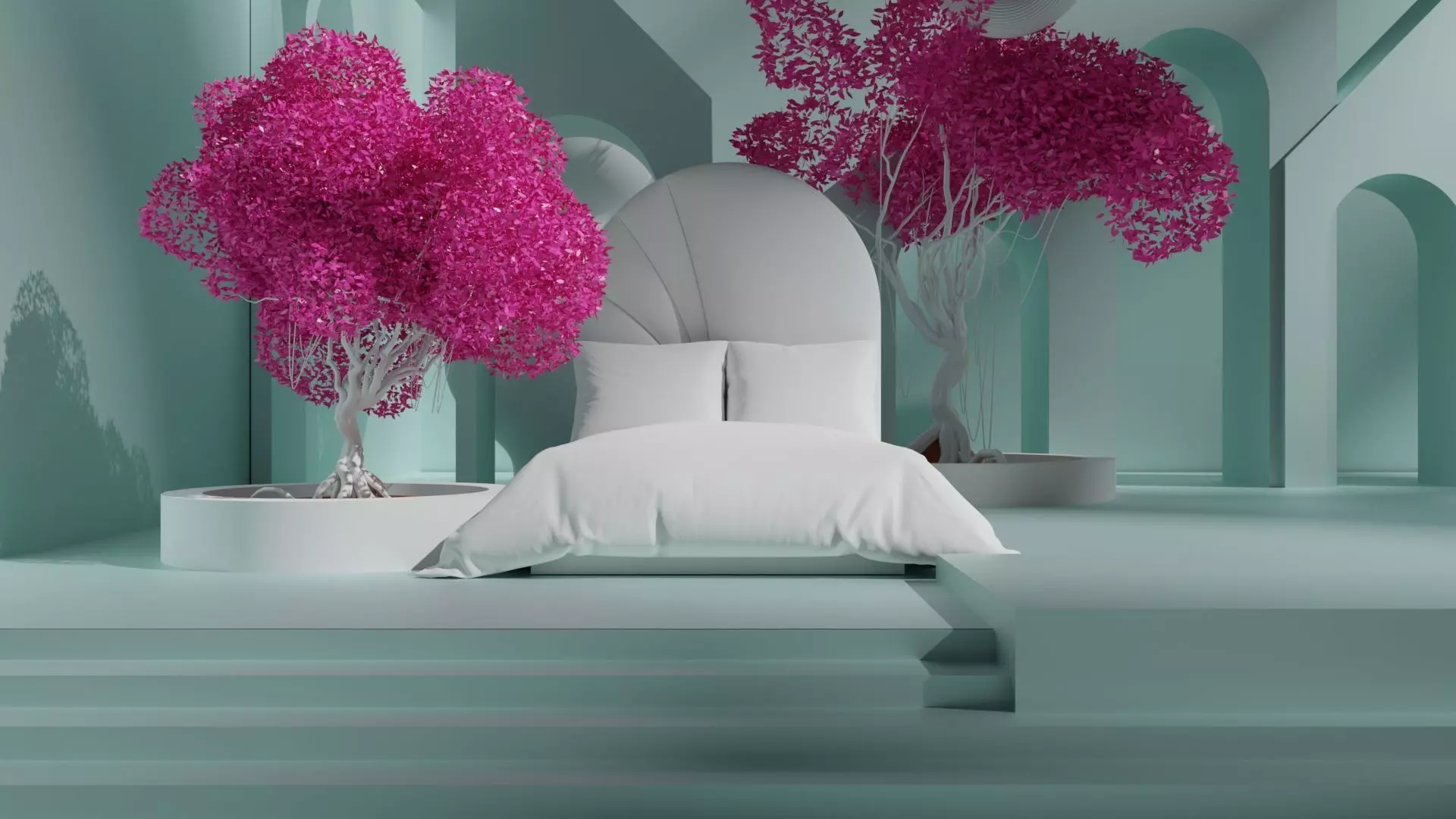 Abstract bedroom bedding set in the minimalistic garden 3D model_0