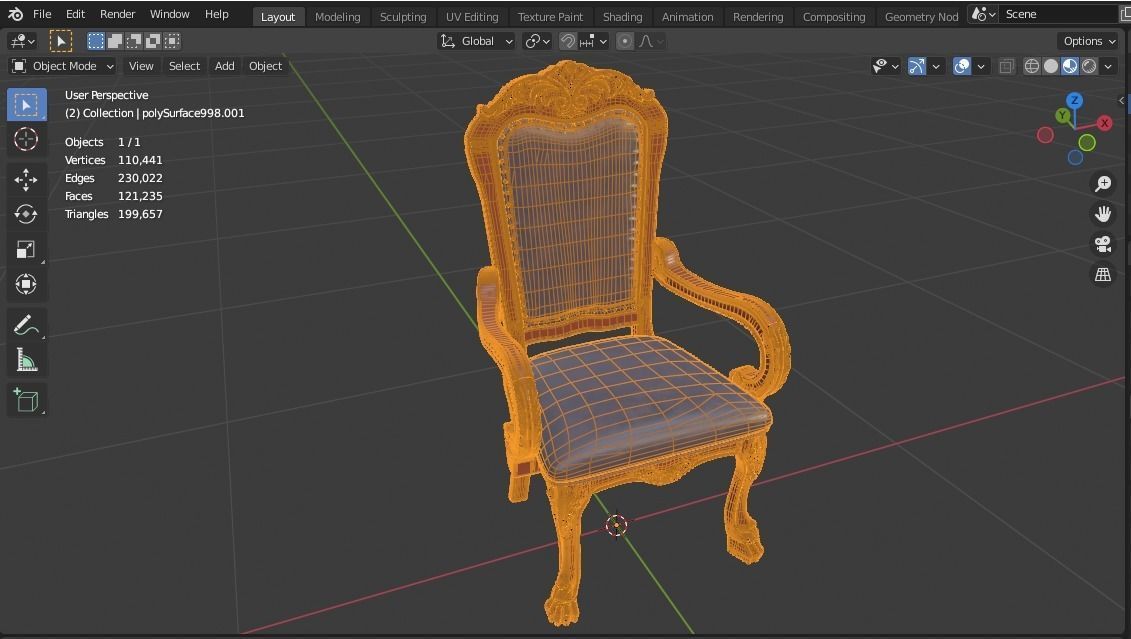 Antique Chair Low-poly 3D model_13